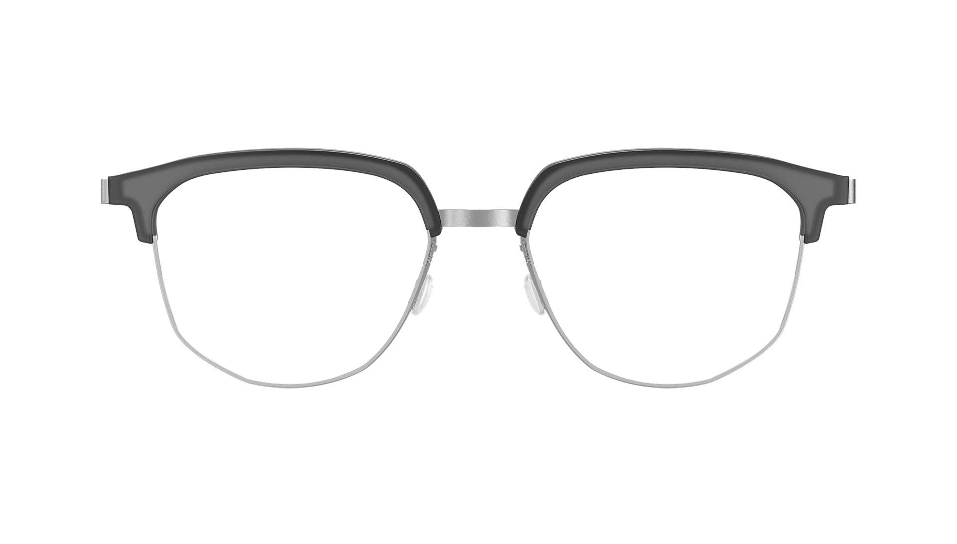 LINDBERG strip Model 9850 05 silver titanium glasses with semi-transparent black acetate upper half frame