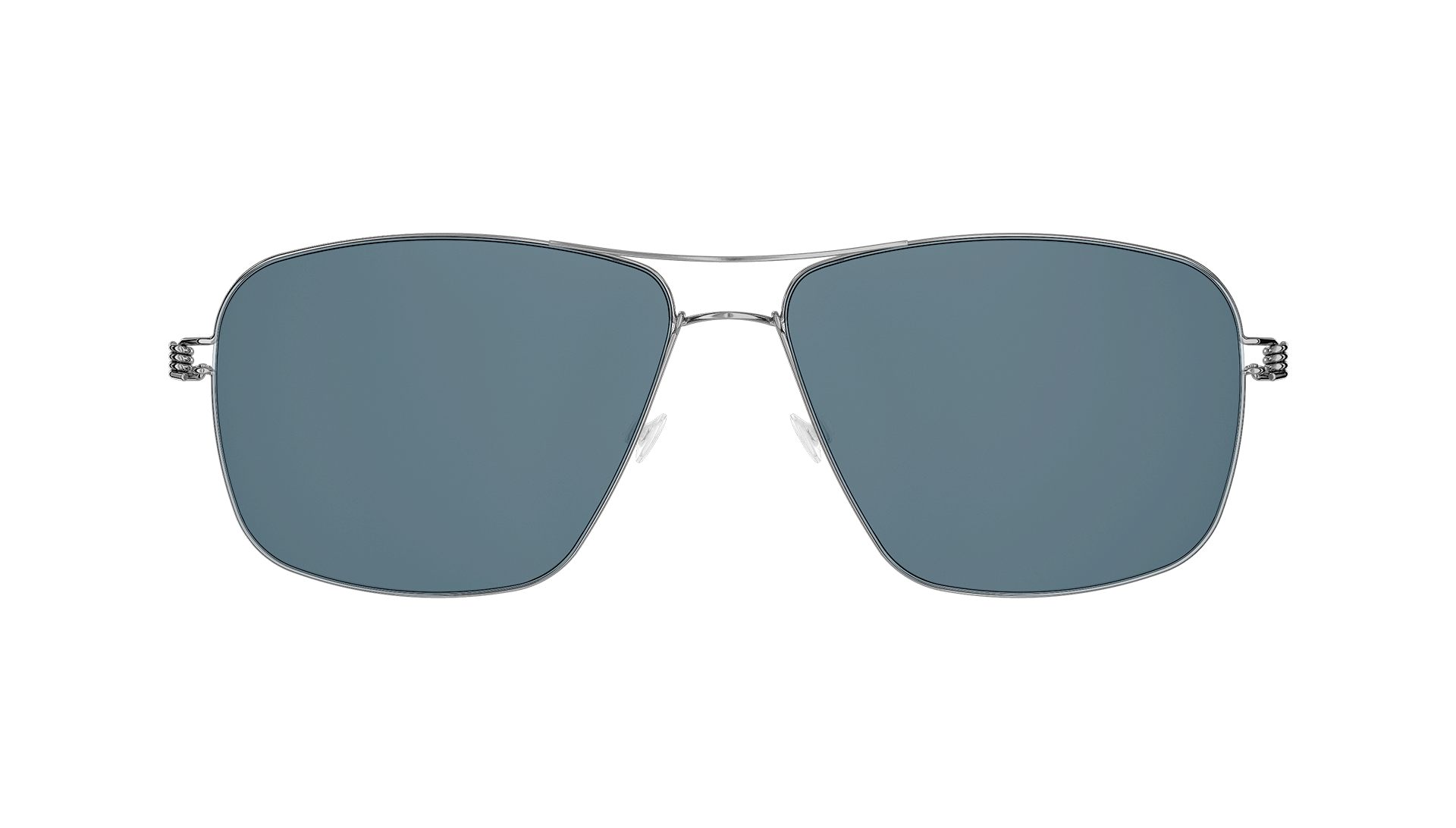 LINDBERG Model 8208 rounded square shape sunglasses in silver titanium with blue grey tinted lenses