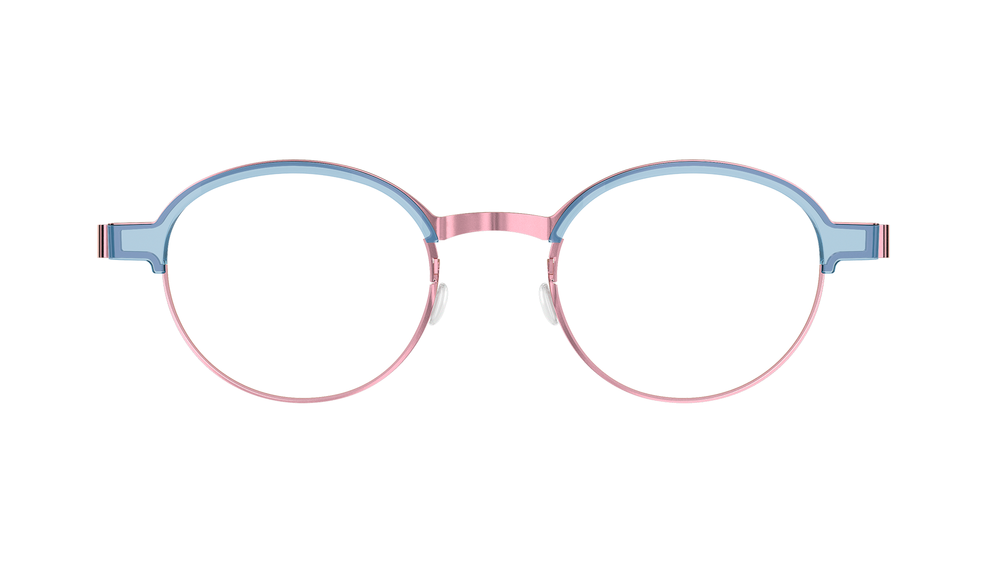 LINDBERG strip 9840 半框圆框镜架，配色是蓝色和粉色