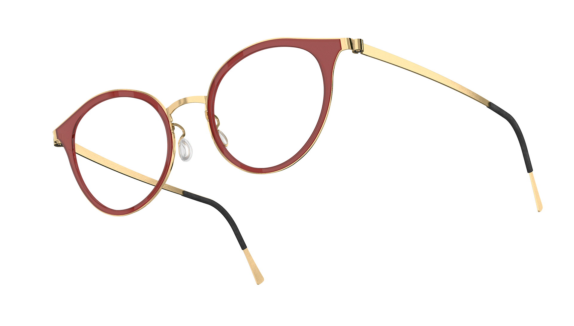 LINDBERG eyewear strip titanium in model 9728 featuring a women’s cat eye shape with PGT gold tone and acetate K258