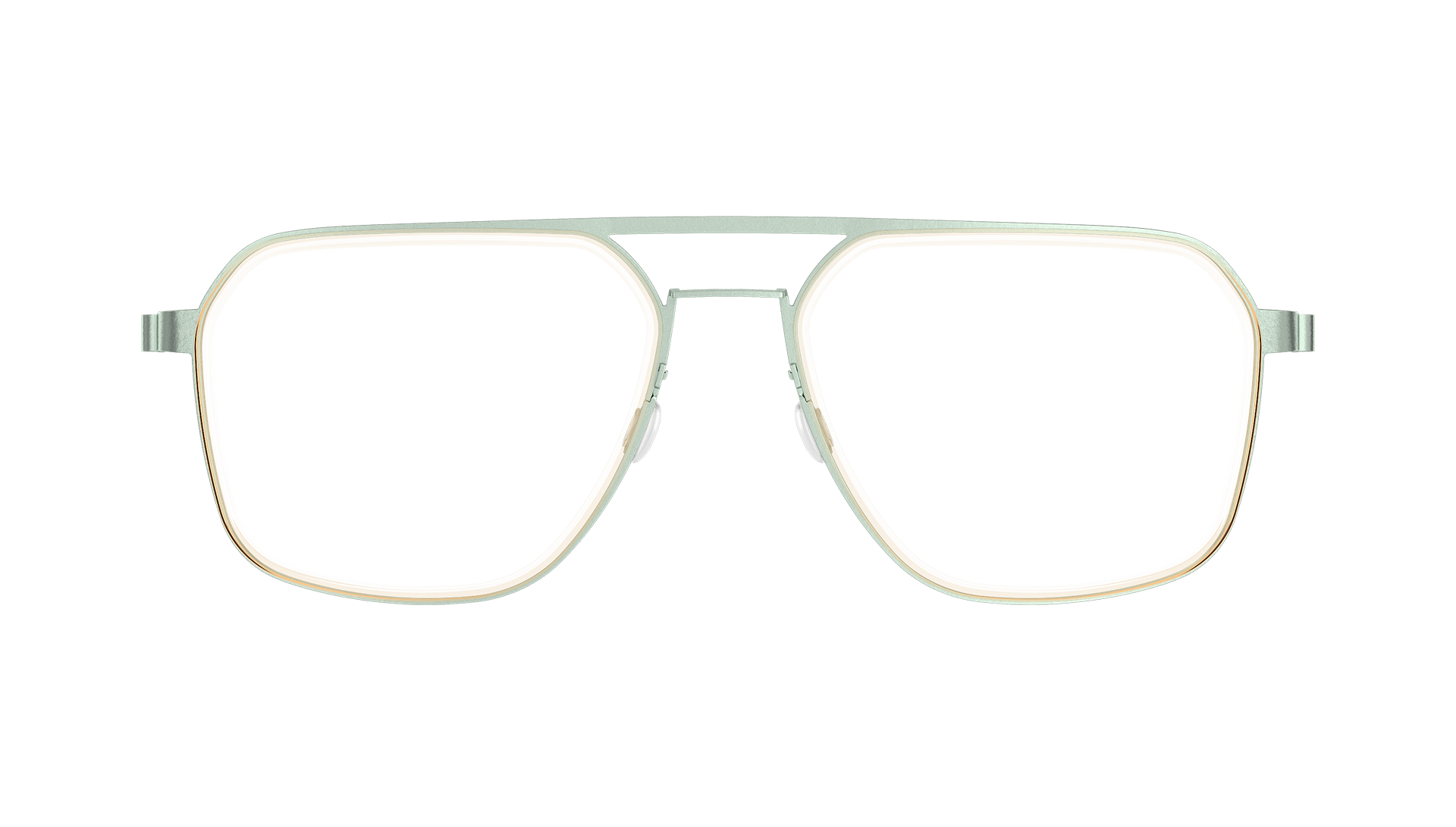 LINDBERG strip titanium, Modell 9753, eckige Brille in Grün mit Doppelsteg und transparenter Innenfassung aus Acetat