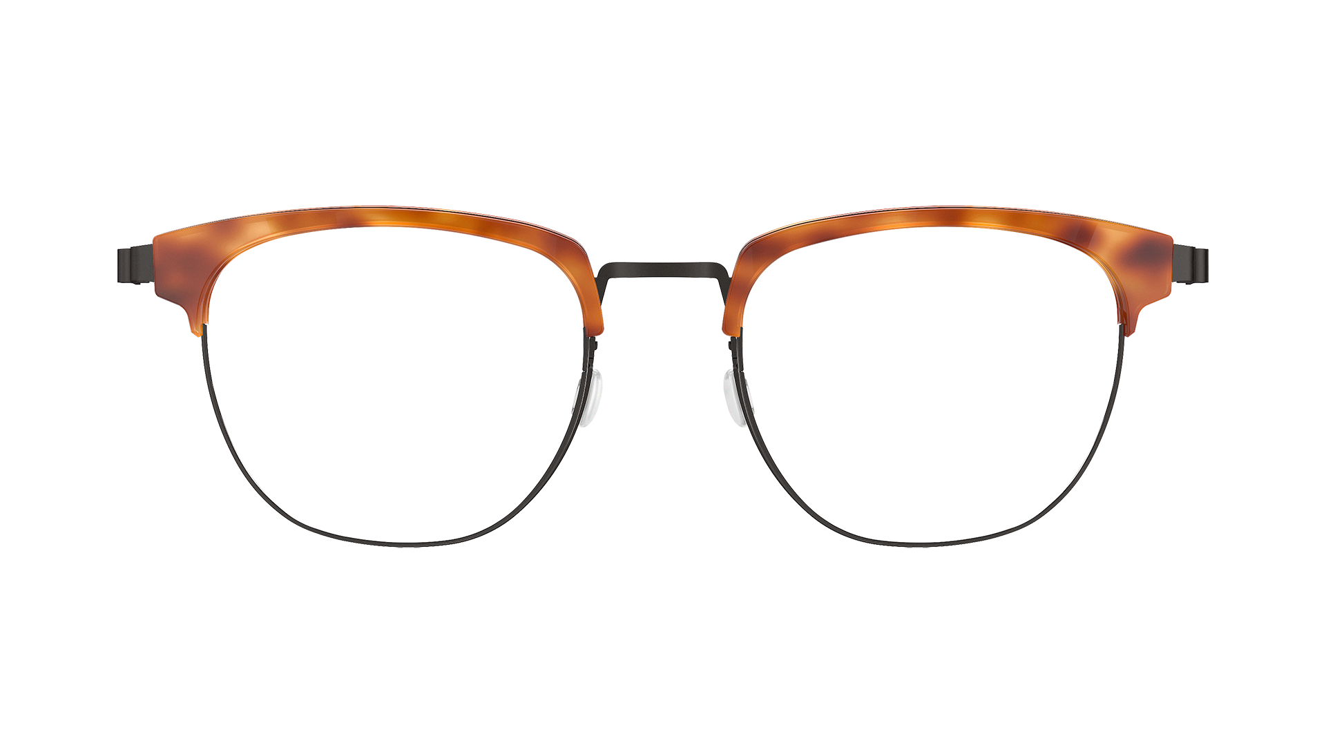 LINDBERG strip, Modell 9849 U9, schwarze Titanbrille mit hellbrauner Halbrandfassung aus Acetat