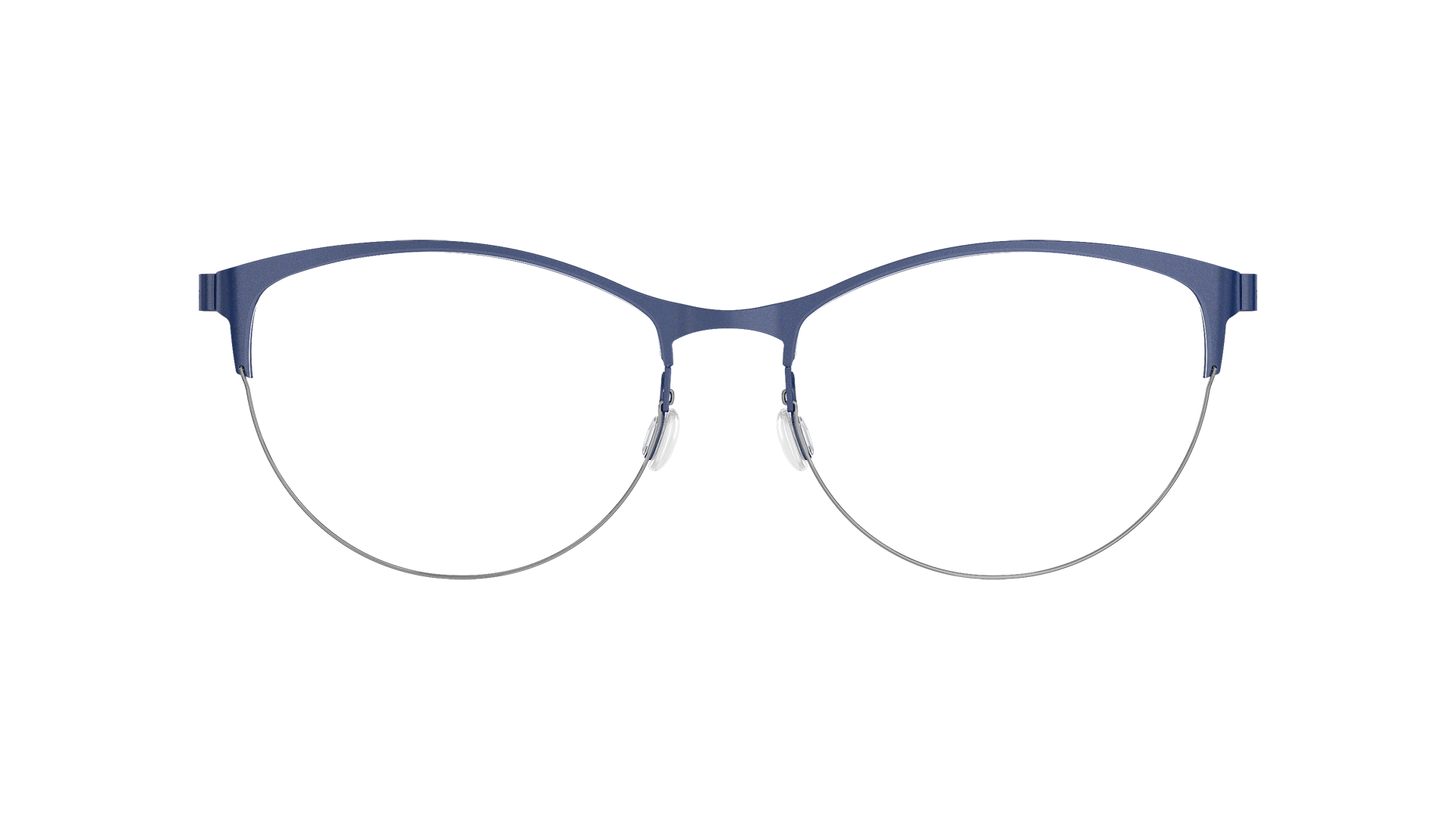 LINDBERG spirit titanium Model 7418 U13 navy blue coloured half rim glasses in a cat eye shape