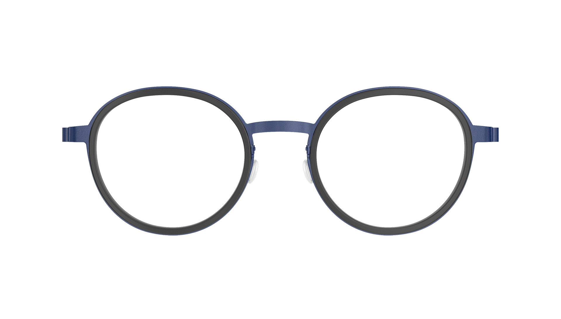 LINDBERG strip 9752 panto款圆框镜架，蓝色镜架配黑色内圈