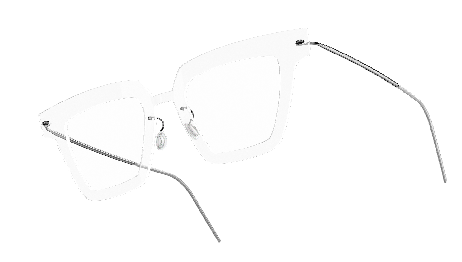 LINDBERG n.o.w. titanium, Modell 6578, Brille mit transparenter Fassung und silbernen Bügeln