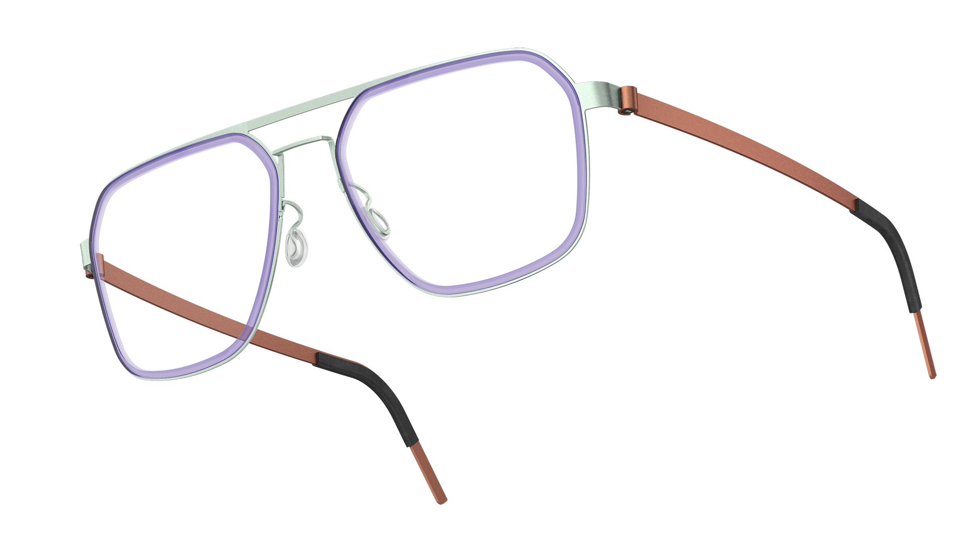 LINDBERG strip Model 9753 double bar square shape glasses with a blue front and brown titanium temples
