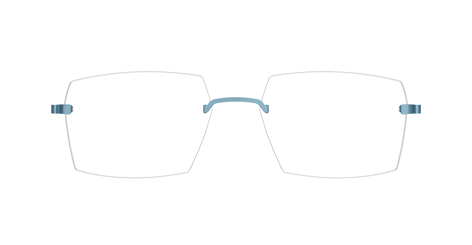 LINDBERG strip3p, Modell 2427 107, randlose Brille mit eckigen Gläsern und blauen Titanbügeln