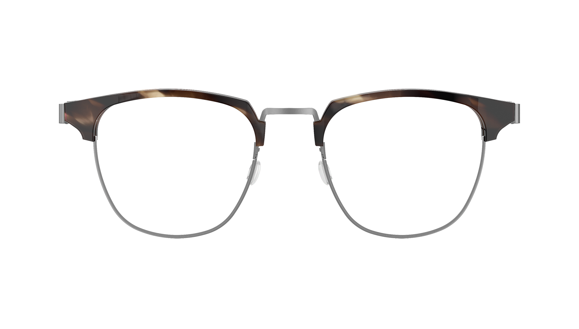 LINDBERG strip titanium Model 9843 half rim rounded square shape glasses with brown upper acetate
