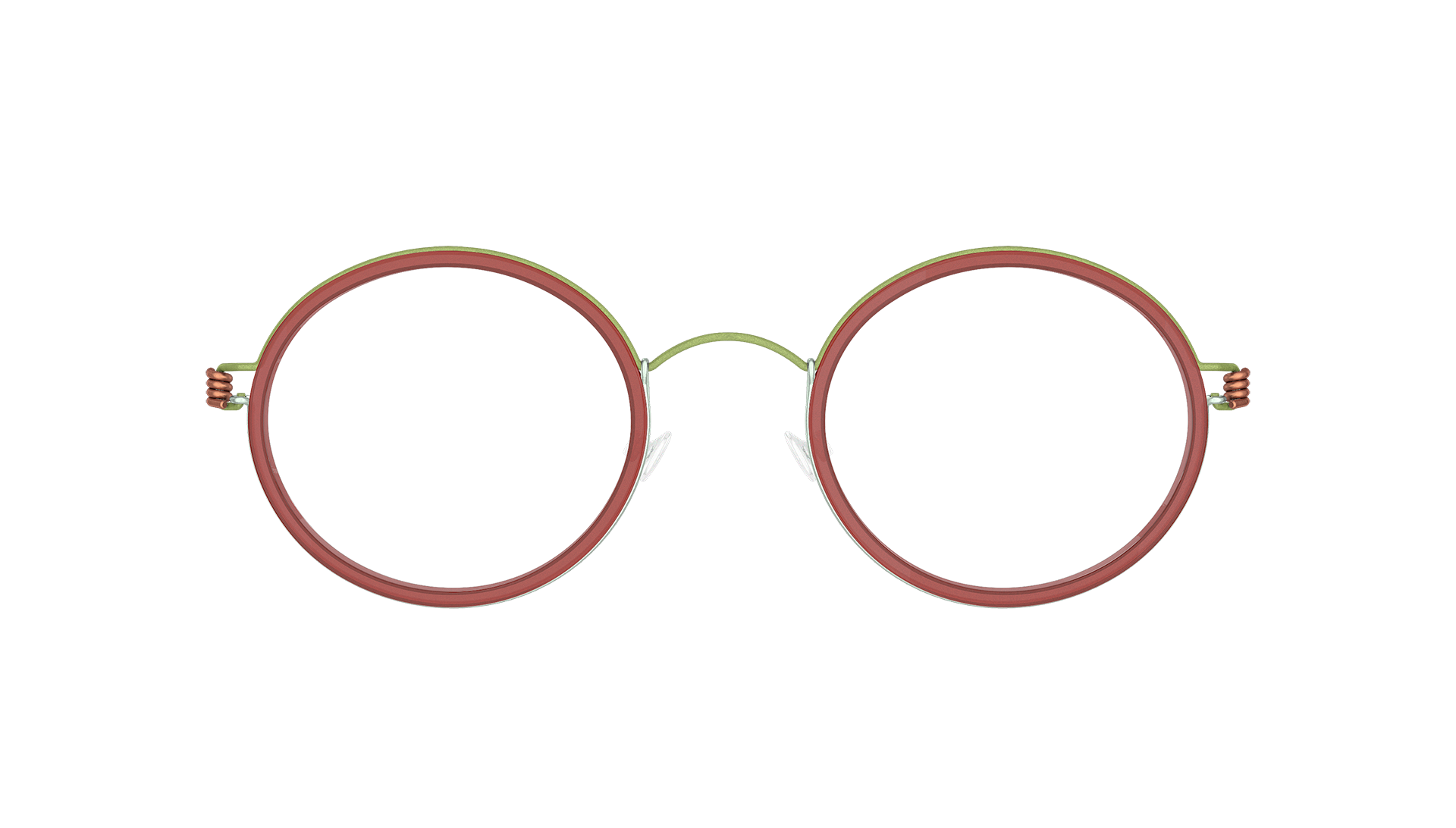 LINDBERG-Modell Cameron, runde Titanbrille in Grün mit roter Innenfassung aus Acetat