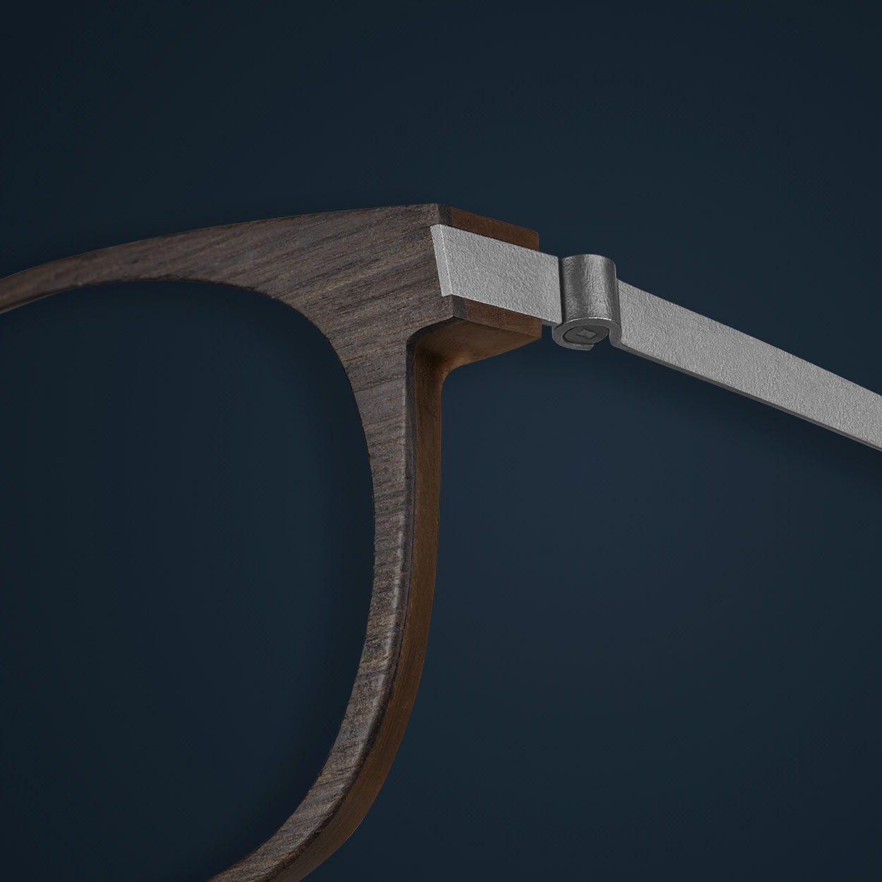 Detail of LINDBERG smoked oak wood and brown horn glasses model 2105