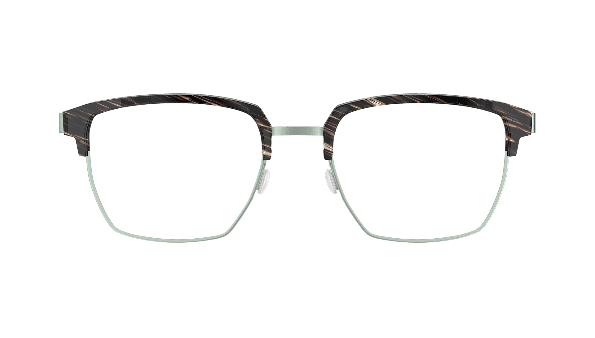 LINDBERG spirit, Modell 9851 30, schwarze Halbrandbrille mit grüner Titanfassung und eckigen Gläsern