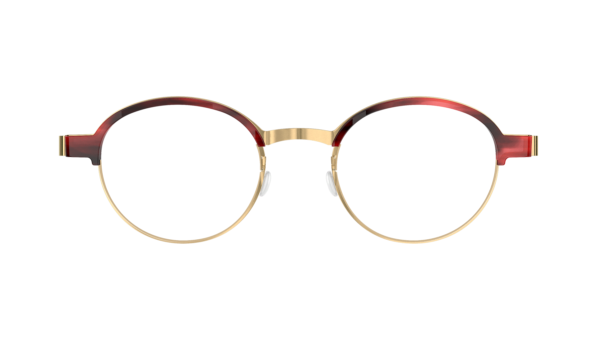 LINDBERG strip Model 9840 half rim gold and red titanium glasses in a round shape