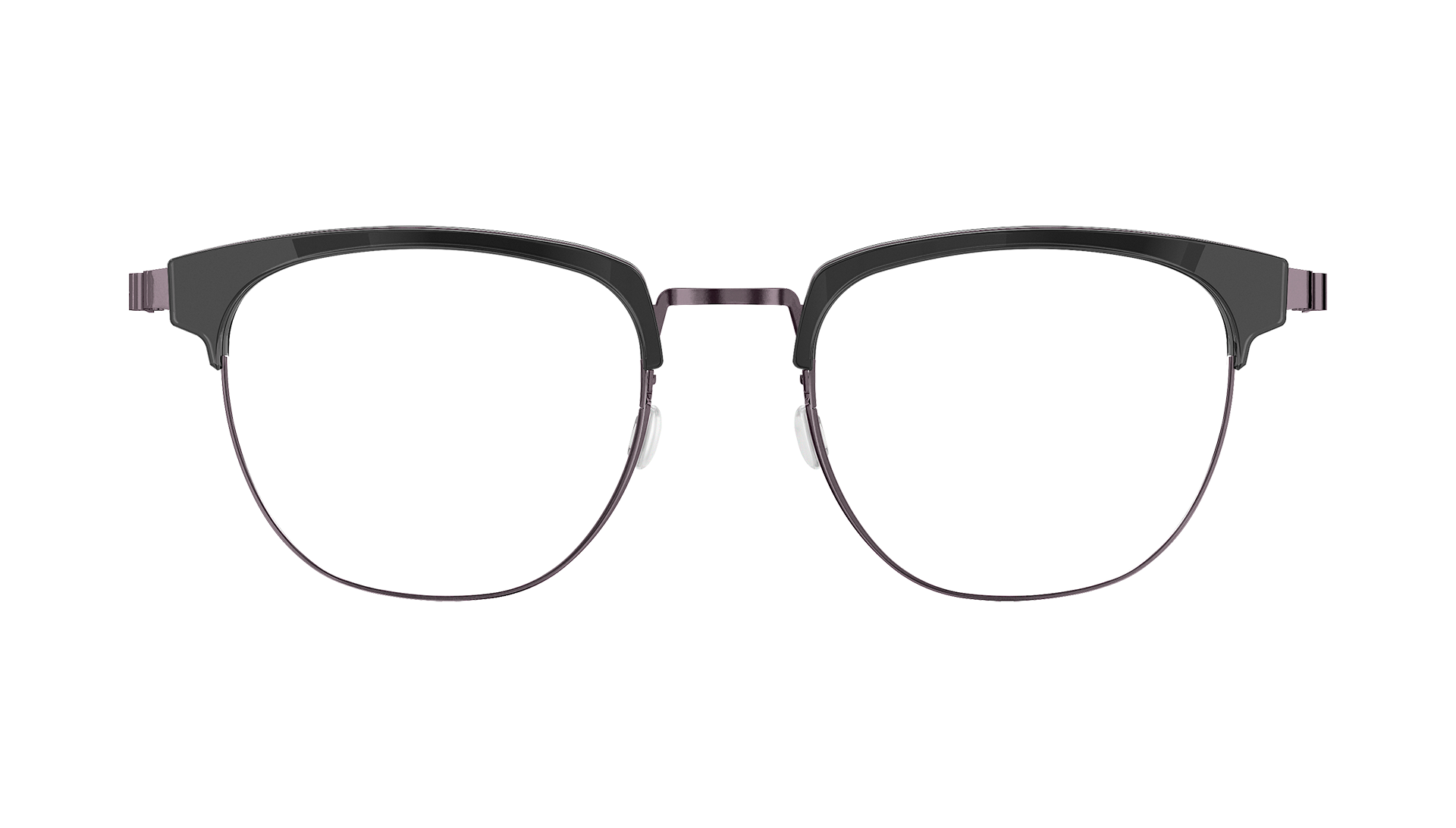 LINDBERG strip, Modell 9849 PU14, Titanbrille in dunklem Lila mit schwarzer Halbrandfassung aus Acetat
