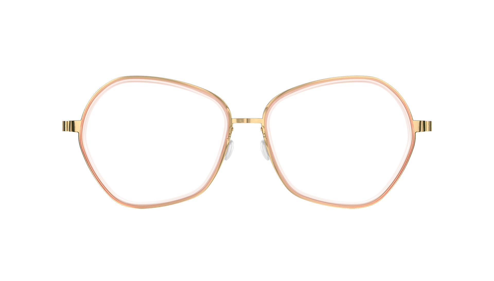 LINDBERG strip titanium, Modell 9750, übergroße Brille in Gold mit geometrischer Form und transparenter Innenfassung aus Acetat