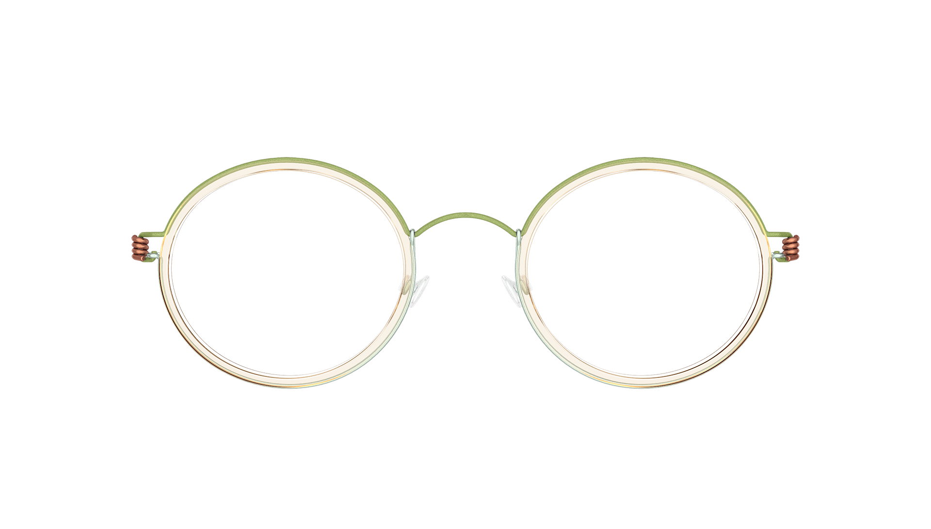 LINDBERG-Modell Cameron, zweifarbige Titanbrille in Grün und Blau mit transparenter Innenfassung aus Acetat