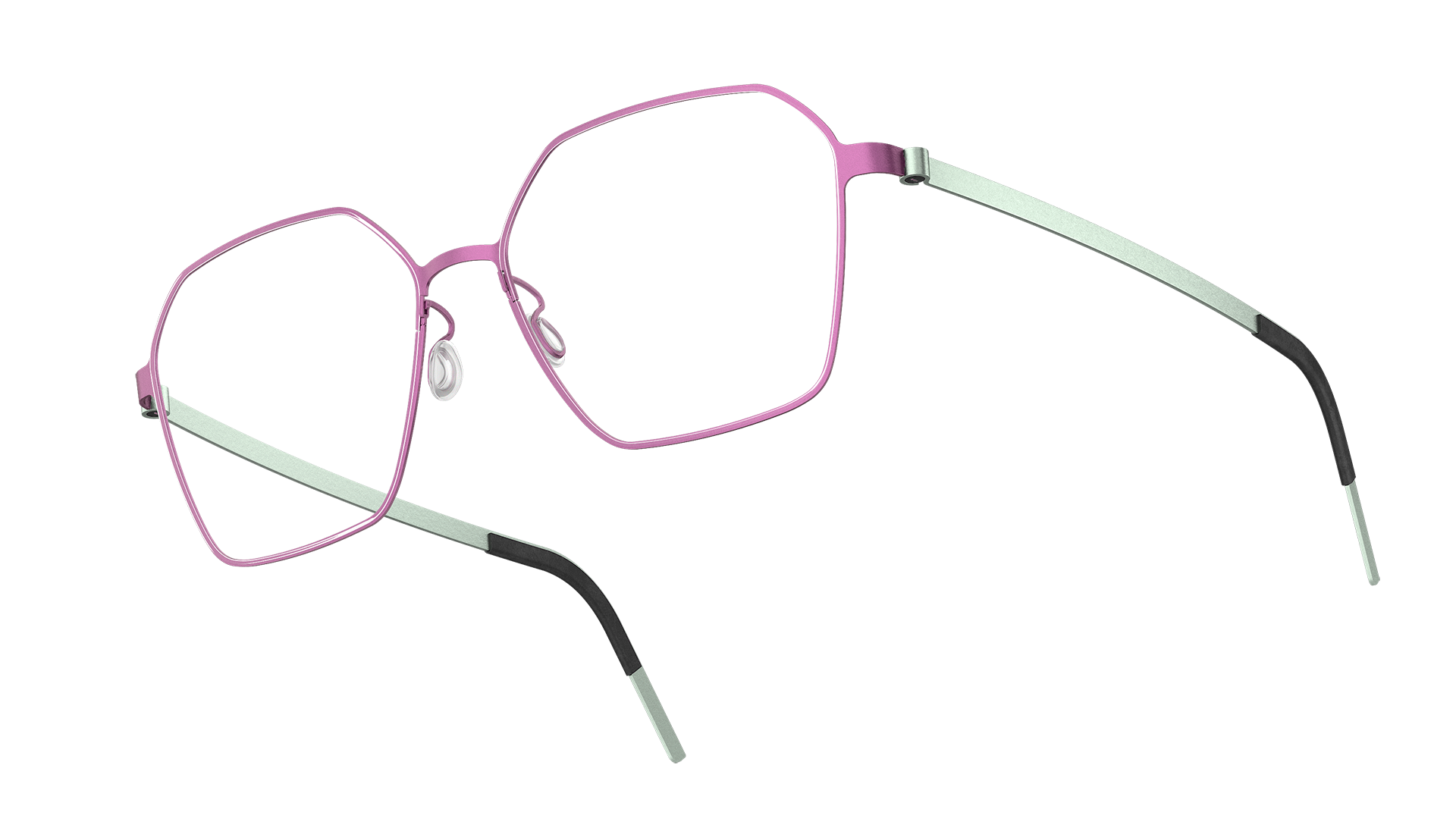 LINDBERG strip titanium, Modell 9624, rosa Brille mit abgerundeten Ecken und blauen Titanbügeln