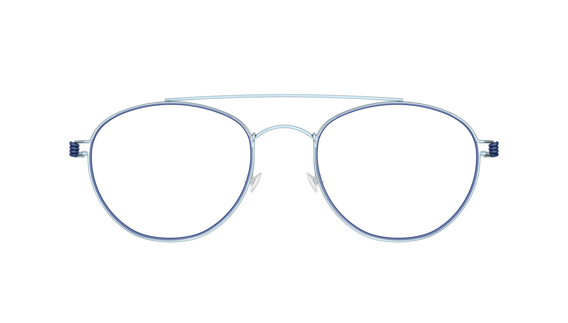 LINDBERG rim titanium, Modell Christoffer, hellblaue Brille mit Doppelsteg und Innenfassung