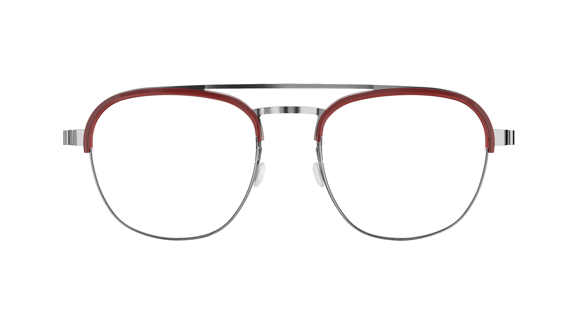 LINDBERG strip titanium Model 9848 P10 silver double bar bridge glasses with red colour inner half rim