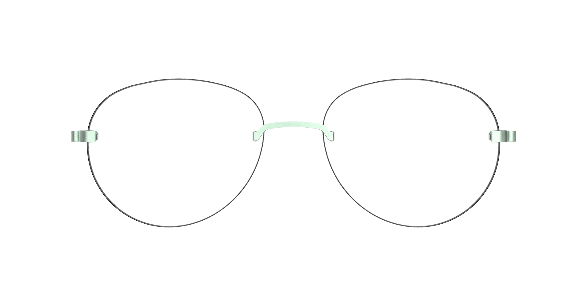 LINDBERG spirit titanium, Modell 2440, randlose Brille mit runden Gläsern, grünen Titanbügeln und schwarzer Fassung
