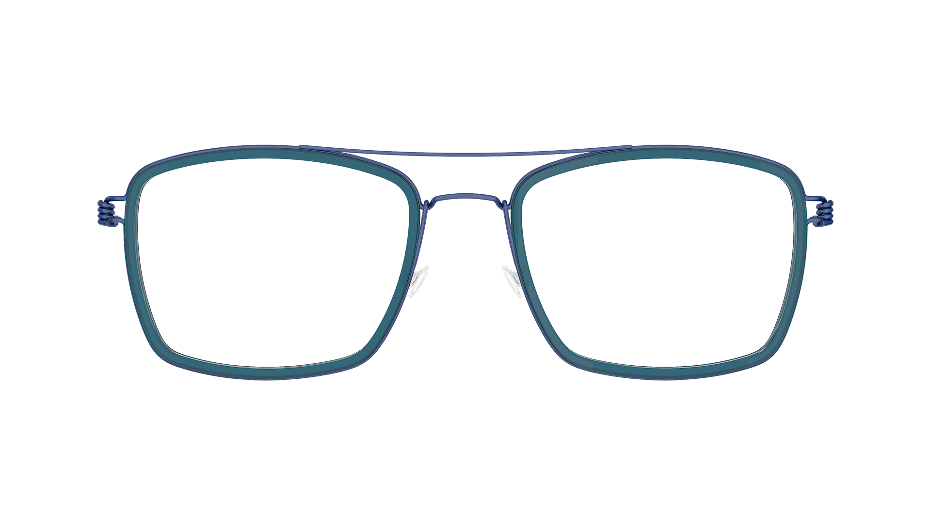 LINDBERG rim, Modell Oscar, eckige Titanbrille in Blau mit Doppelsteg und blauer Innenfassung aus Acetat