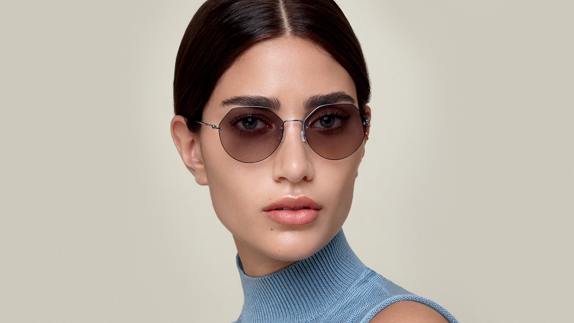 LINDBERG spirit titanium women’s rimless glasses Model 2431 with brown tinted lenses