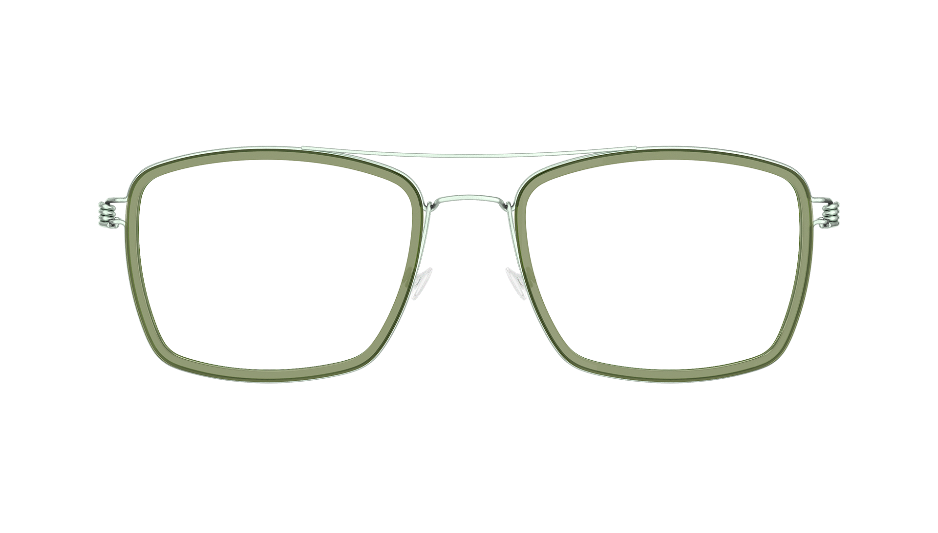LINDBERG rim titanium, Modell Oscar, eckige Brille mit Doppelsteg und grüner Innenfassung aus Acetat
