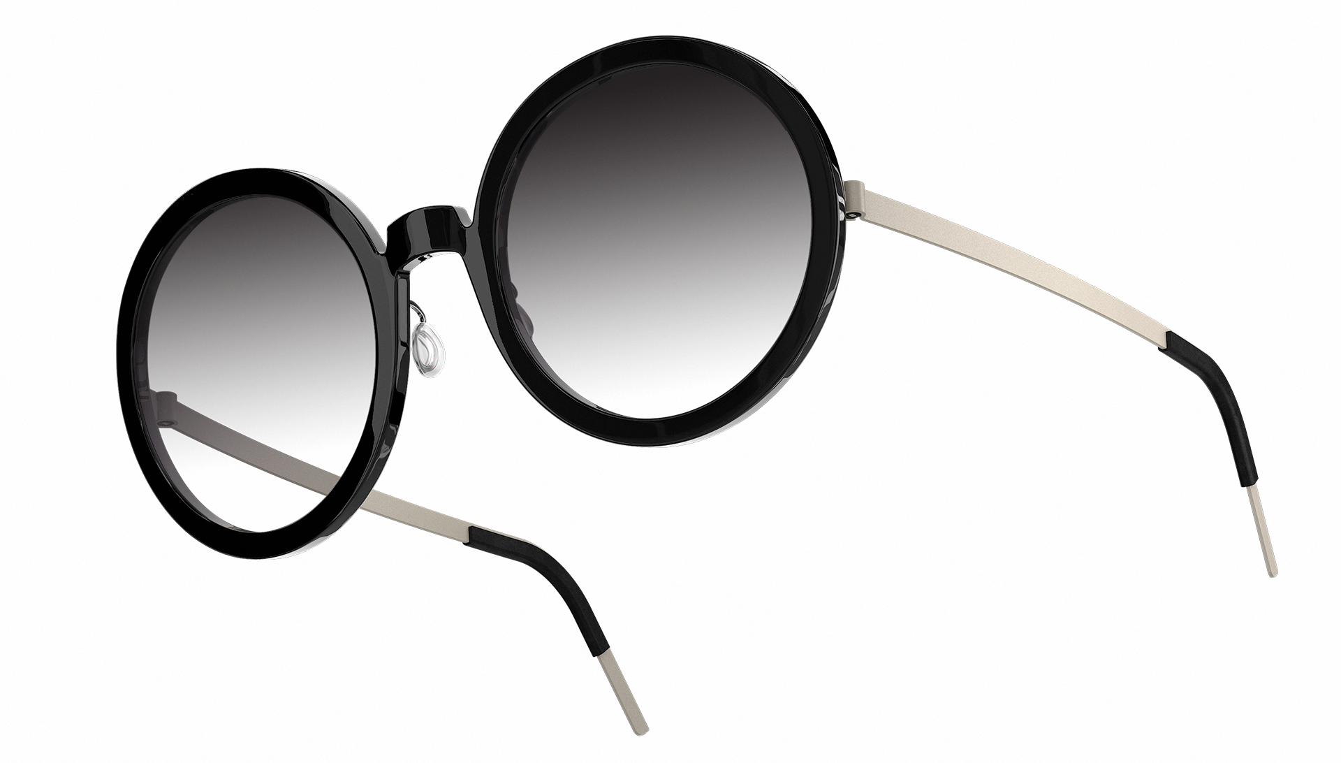 LINDBERG sun titanium Model 8586 black round designer sunglasses with grey brown gradient tinted lenses SL18