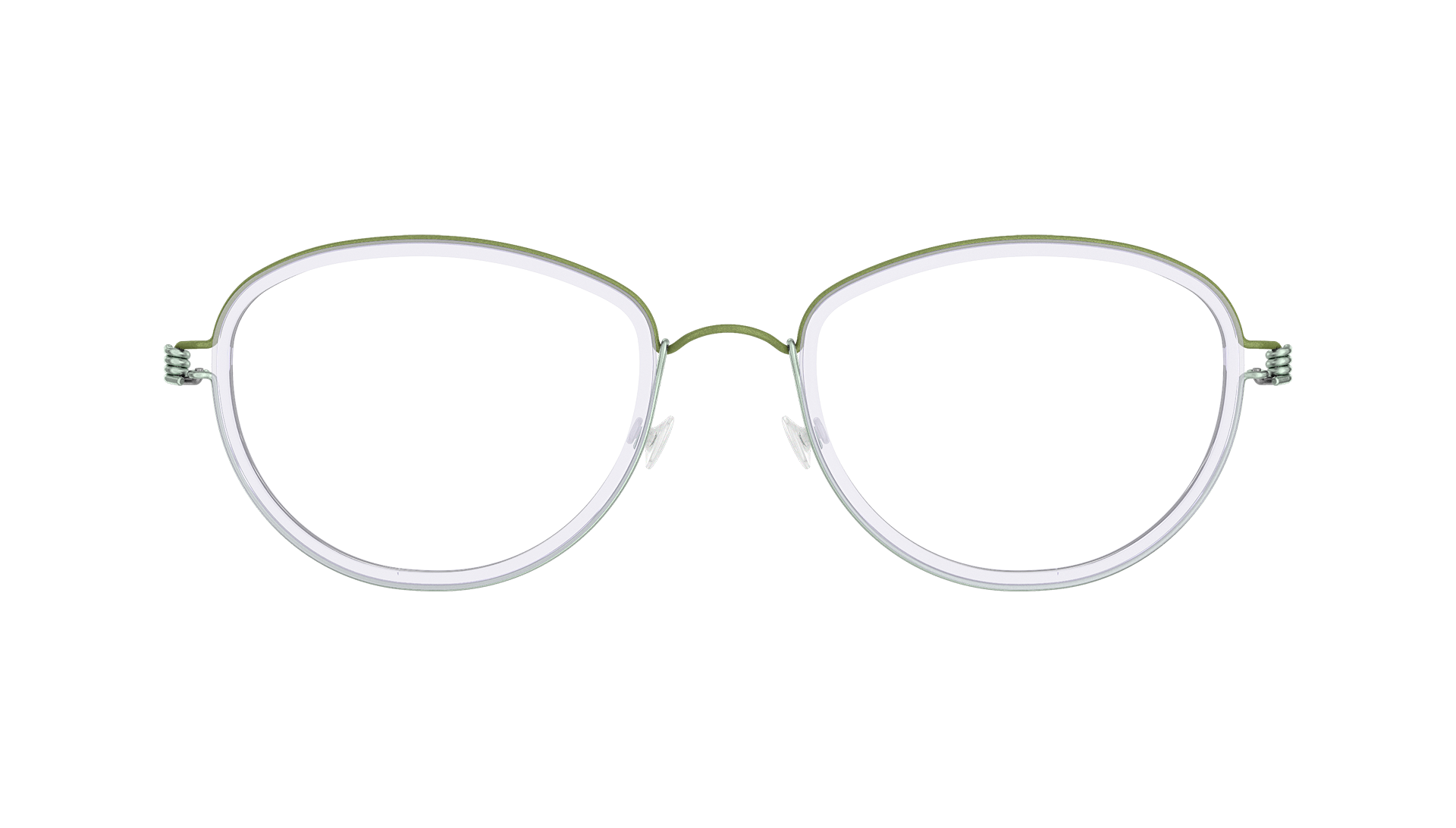 LINDBERG rim titanium, Modell Bruna, blau-grüne Titanbrille mit runden Gläsern und transparenter Innenfassung aus Acetat