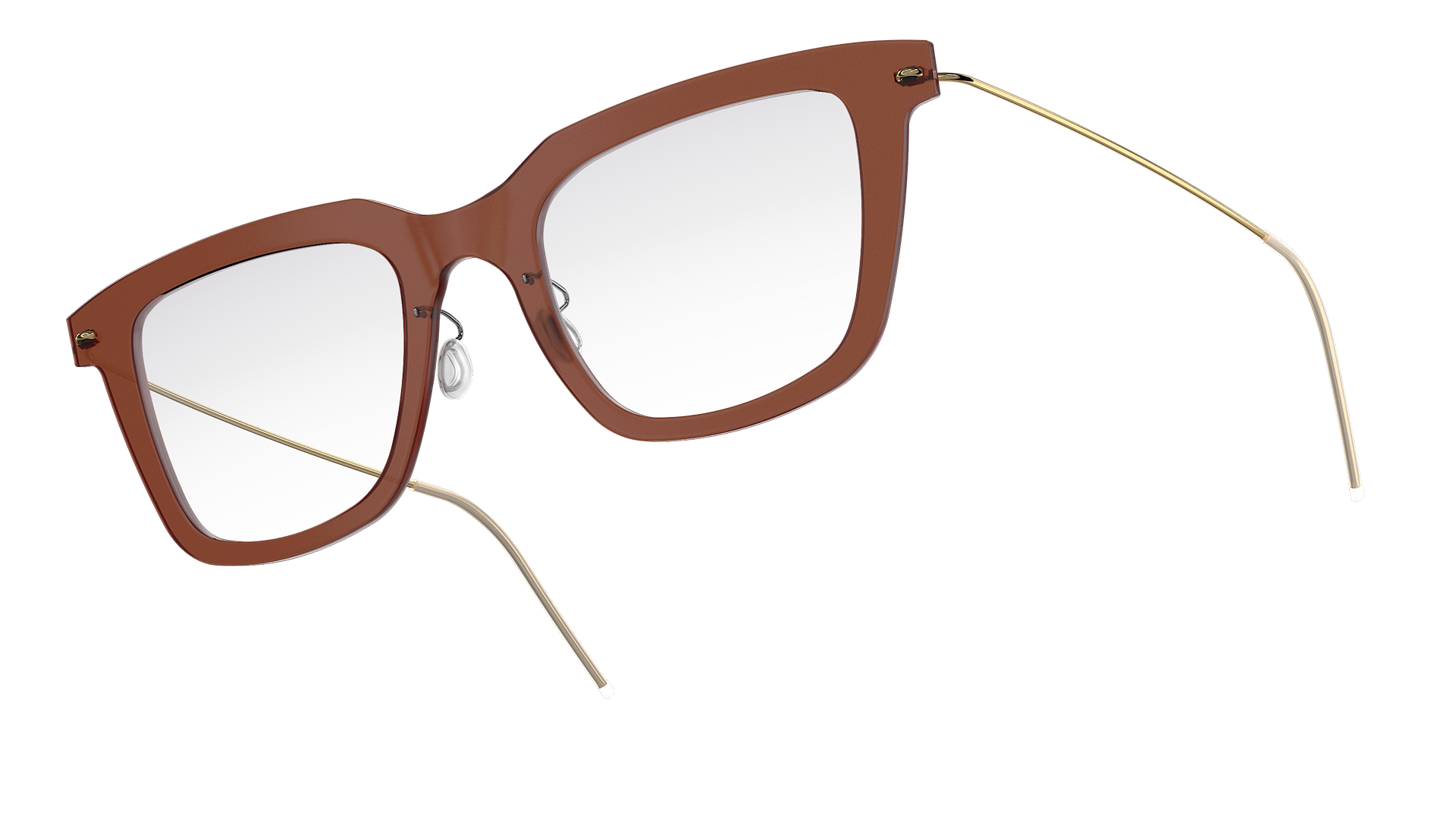 LINDBERG now titanium 6601 C02M rounded square shape glasses in transparent brown colour with gold tone temples
