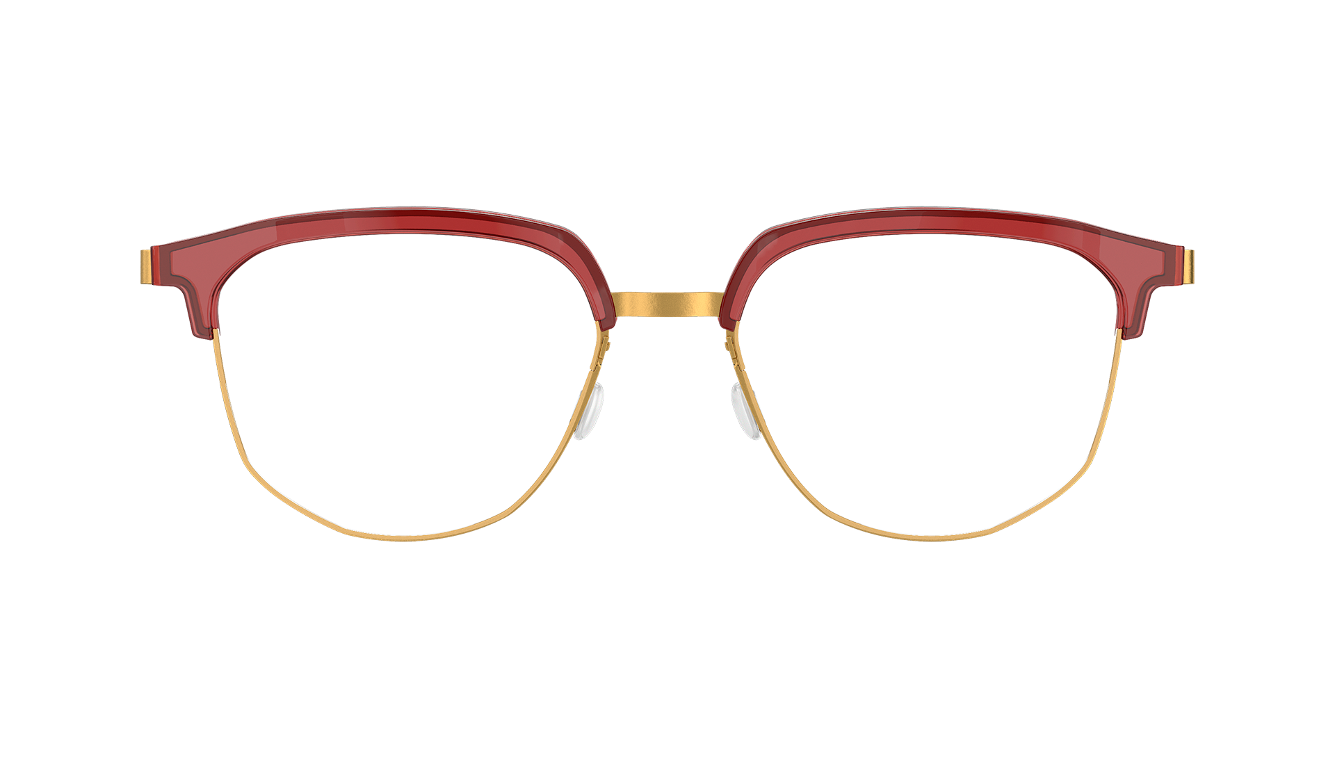 LINDBERG strip, Modell 9850 GT, goldene Titanbrille mit halbtransparentem Oberrand aus Acetat in Rot