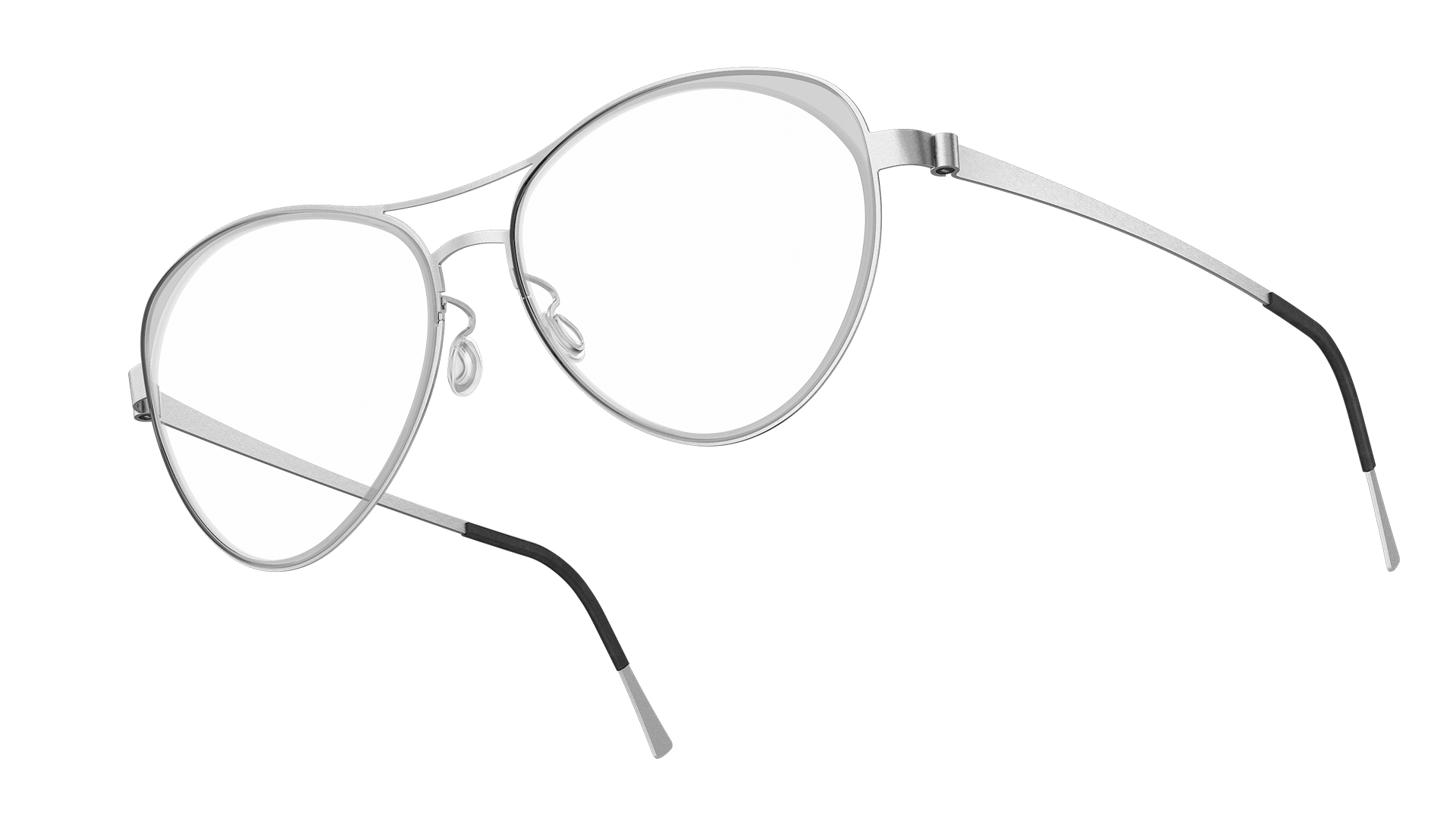 LINDBERG strip Model 9746 silver titanium glasses with grey inner acetate rim in a butterfly shape