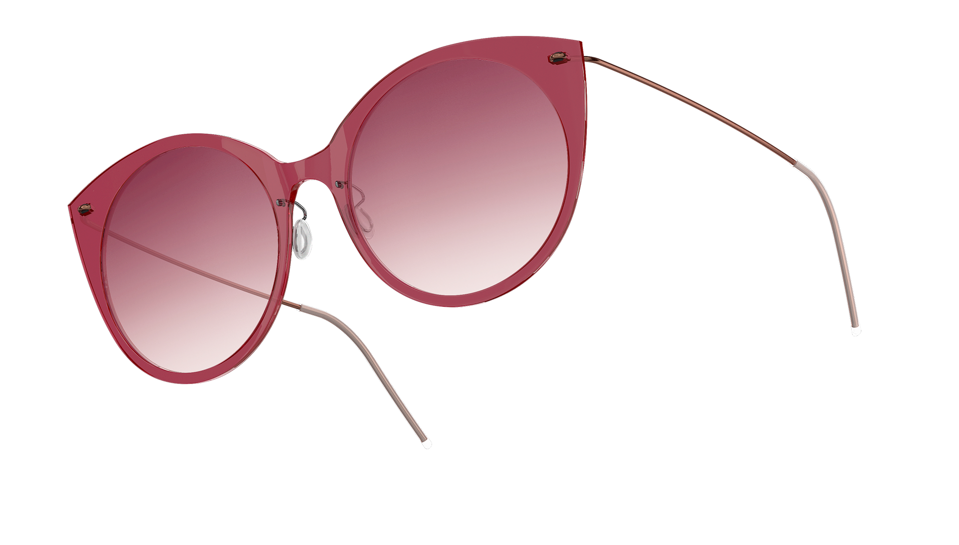 LINDBERG n.o.w., Modell 8307, Sonnenbrille im Cateye-Stil mit lila getönten Gläsern mit Farbverlauf und transparenter Front