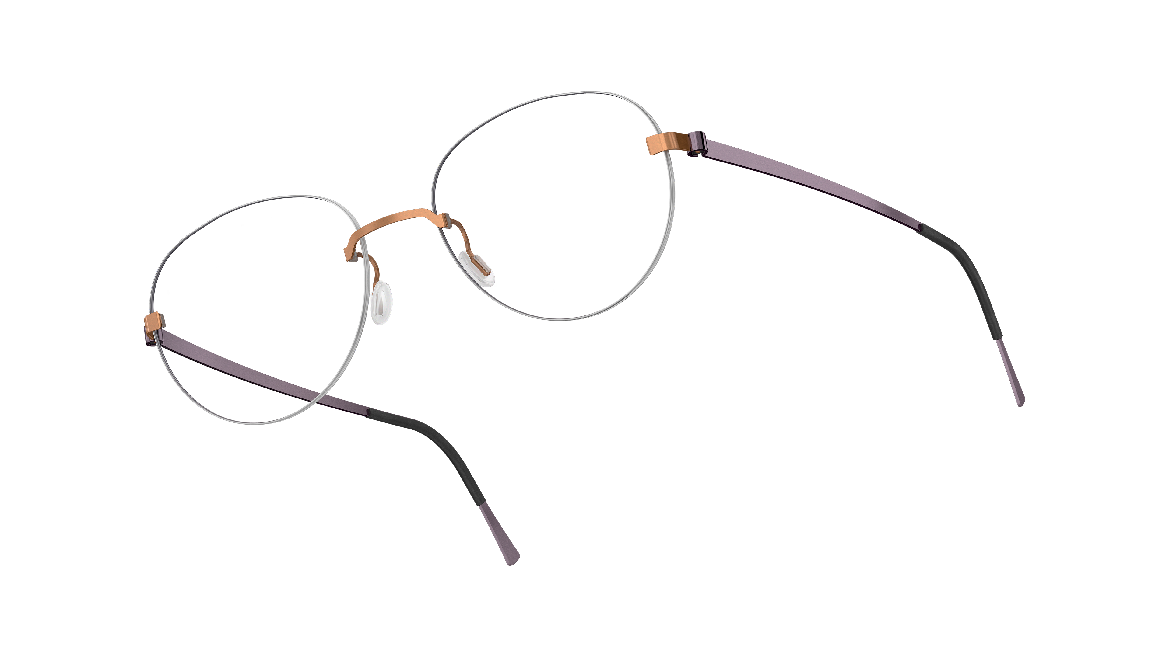 LINDBERG strip3p, Modell 2440, randlose Titanbrille in der Farbe PU1 mit runden Gläsern