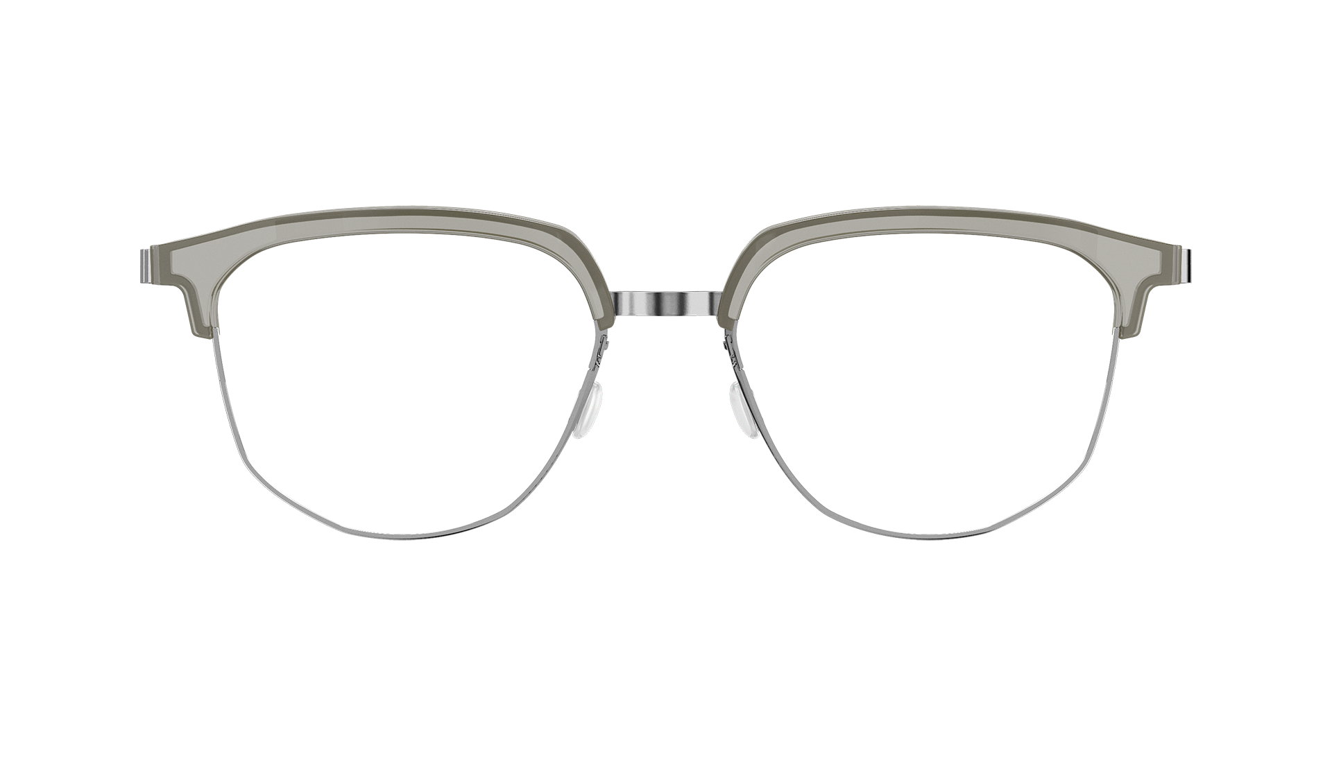 LINDBERG strip, Modell 9850 P10, silberne Brille aus poliertem Titan mit halbtransparentem Oberrand aus Acetat in Grau