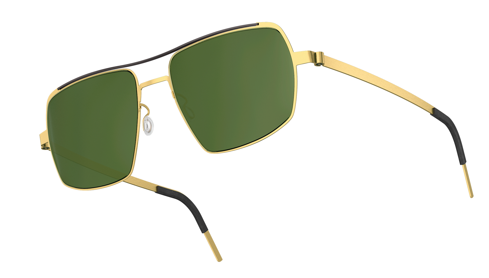 LINDBERG-Modell 8909 GT, goldene Brille mit abgerundeten Ecken, Doppelsteg und grün getönten Gläsern