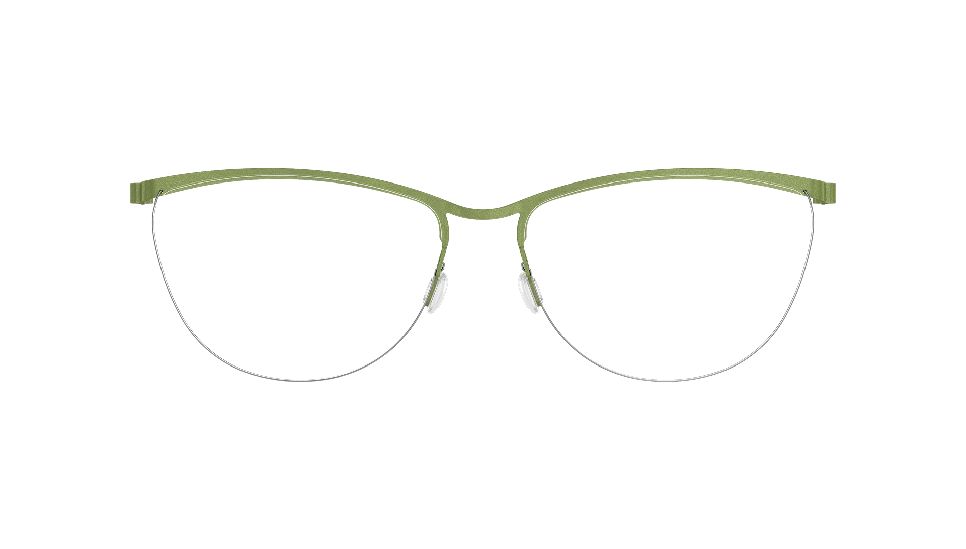 LINDBERG spirit titanium Model 7424 U34 green half rim glasses in a cat eye shape
