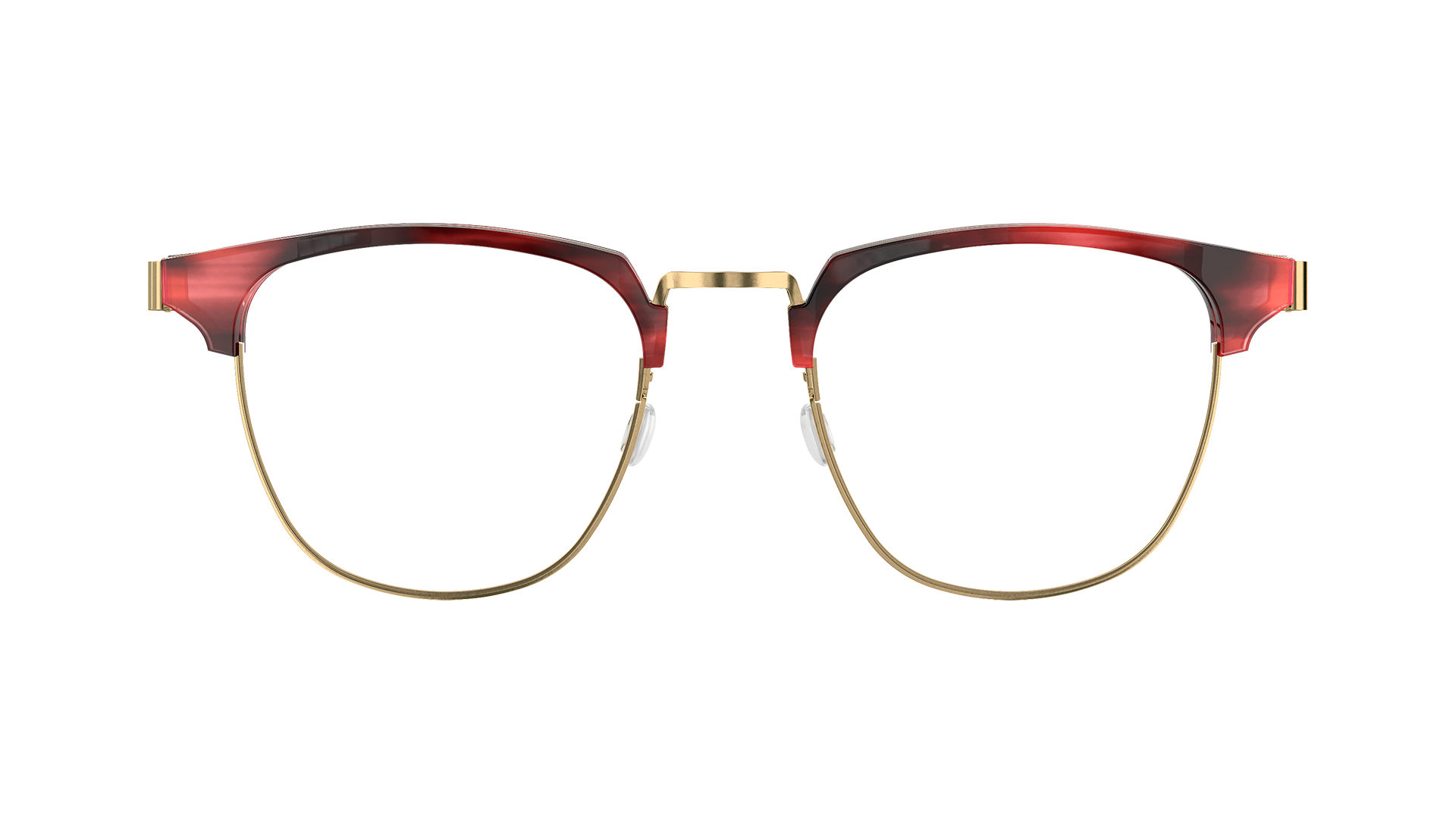 LINDBERG strip titanium Model 9843 half rim rounded square shape glasses with red upper acetate