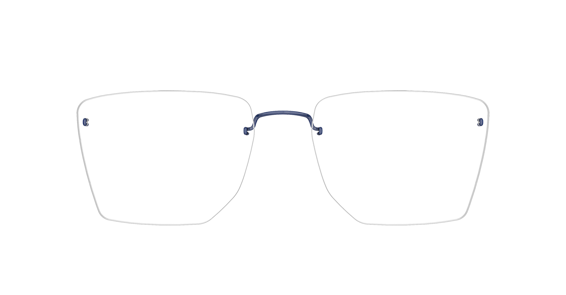 LINDBERG strip3p, Modell 2430 PU13, randlose Brille mit eckigen Gläsern und marineblauen Titanbügeln