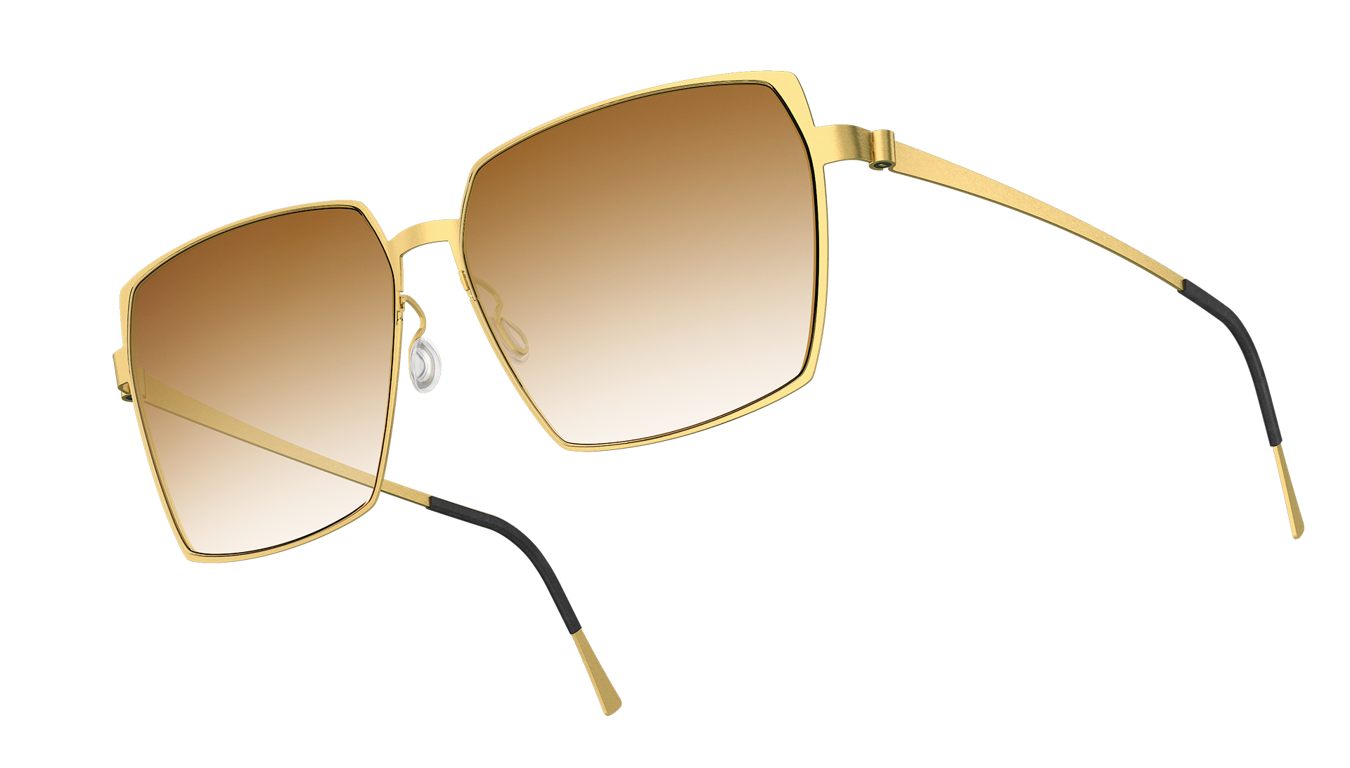 LINDBERG Model 8907 gold titanium sunglasses in an oversized square shape with brown gradient tinted lenses