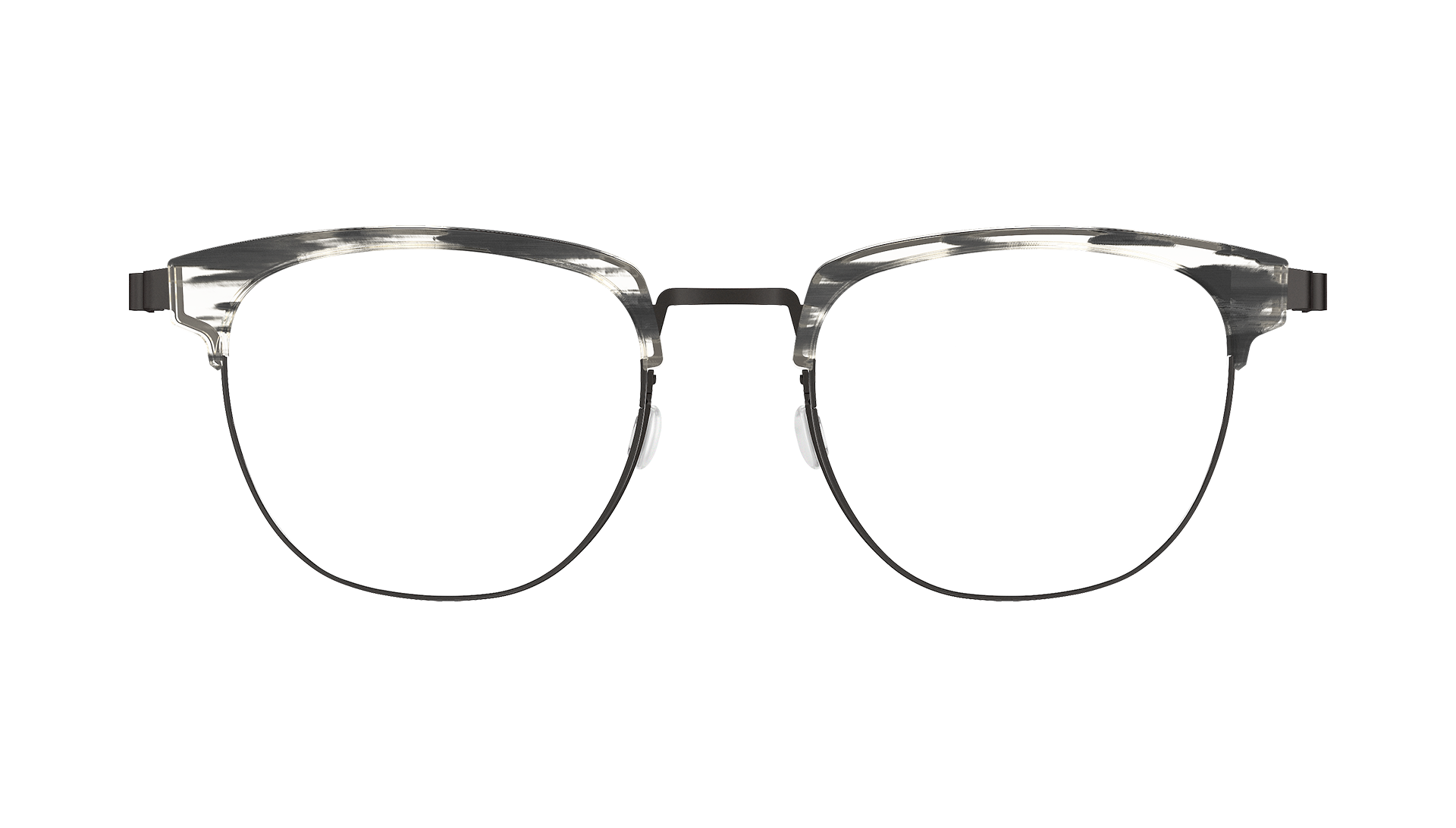 LINDBERG strip, Modell 9849 U9, schwarze Titanbrille mit halbtransparenter Halbrandfassung aus Acetat in Hellgrau