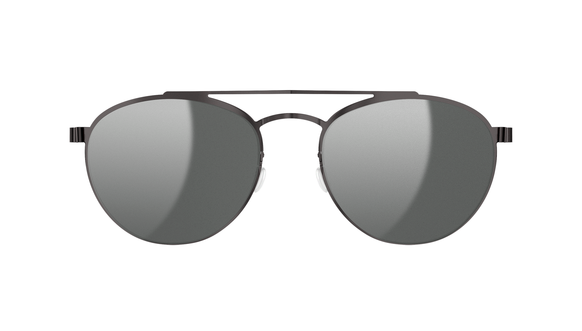 LINDBERG sun titanium Model 8582 double bar rounded aviator sunglasses in black with silver mirrored lenses