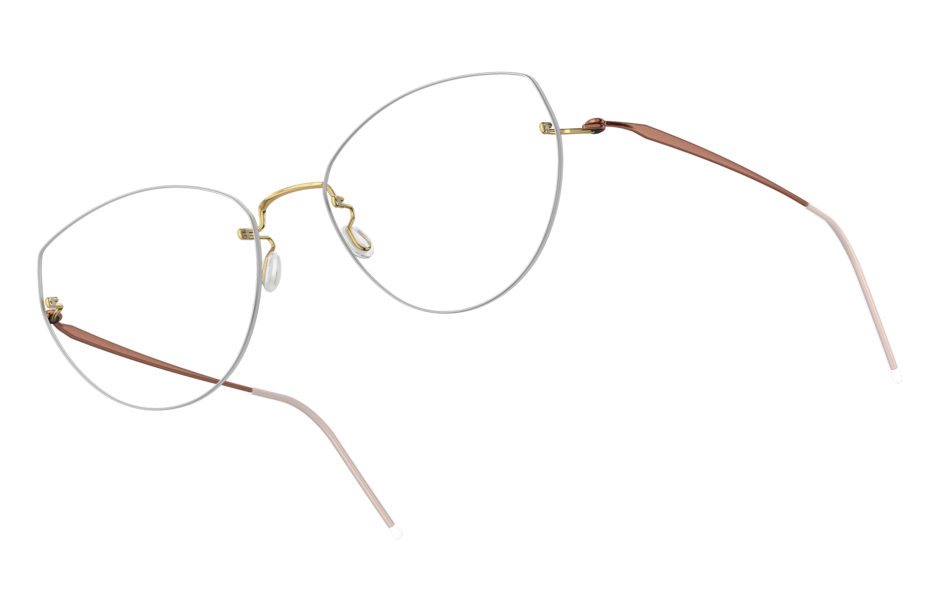 LINDBERG rimless cat eye glasses in model 2444 with a gold tone colour