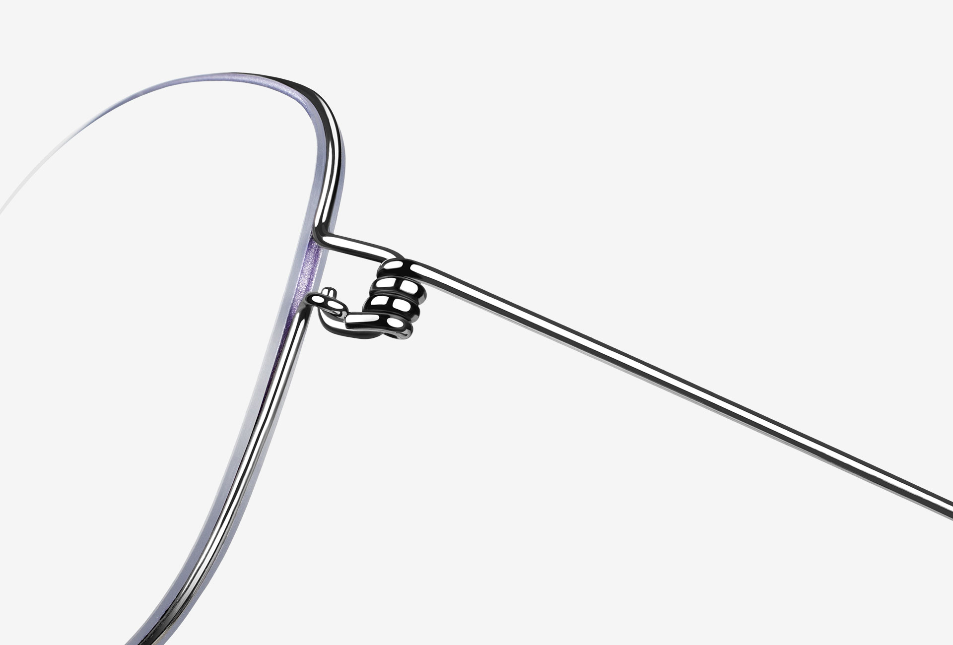 Detail of LINDBERG air titanium rim glasses hinge with groove colour