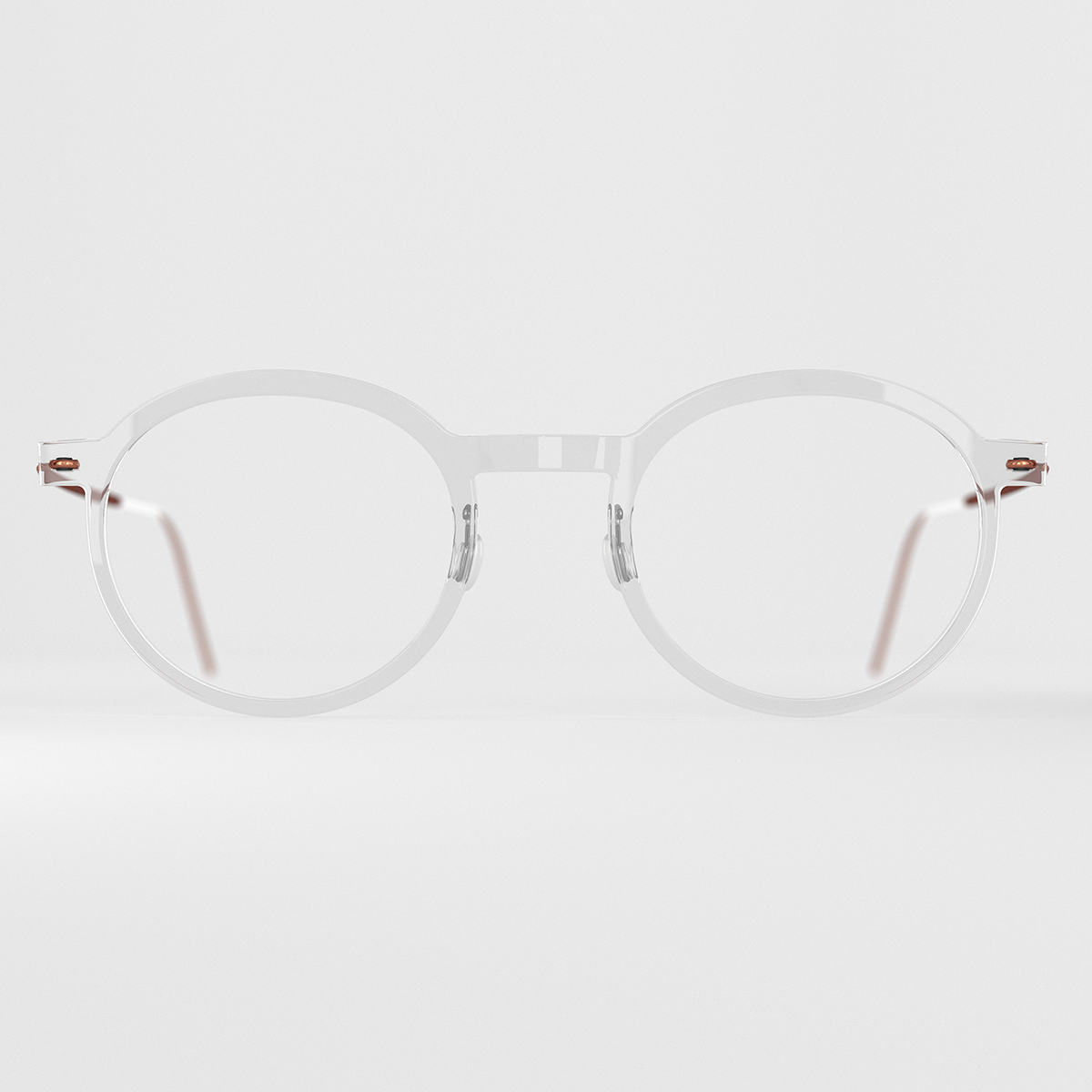 LINDBERG acetanium Model 6586 round panto shape glasses in a transparent colour with brown titanium temples