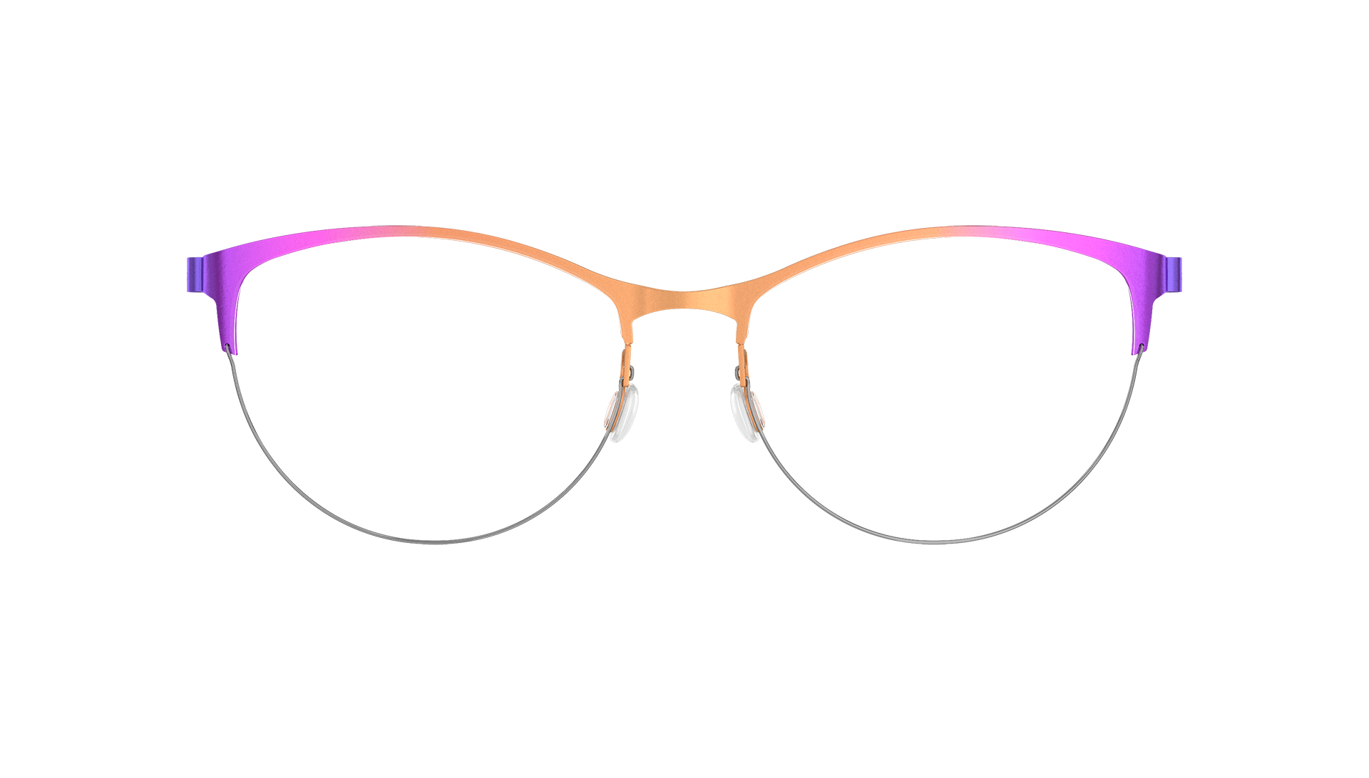 LINDBERG spirit titanium Model 7418 125 half rim cat eye glasses in a purple orange gradient colour