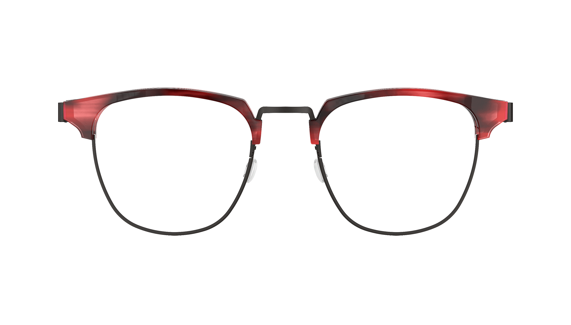 LINDBERG strip Model 9843 half rim black titanium rounded square shape glasses with red upper acetate