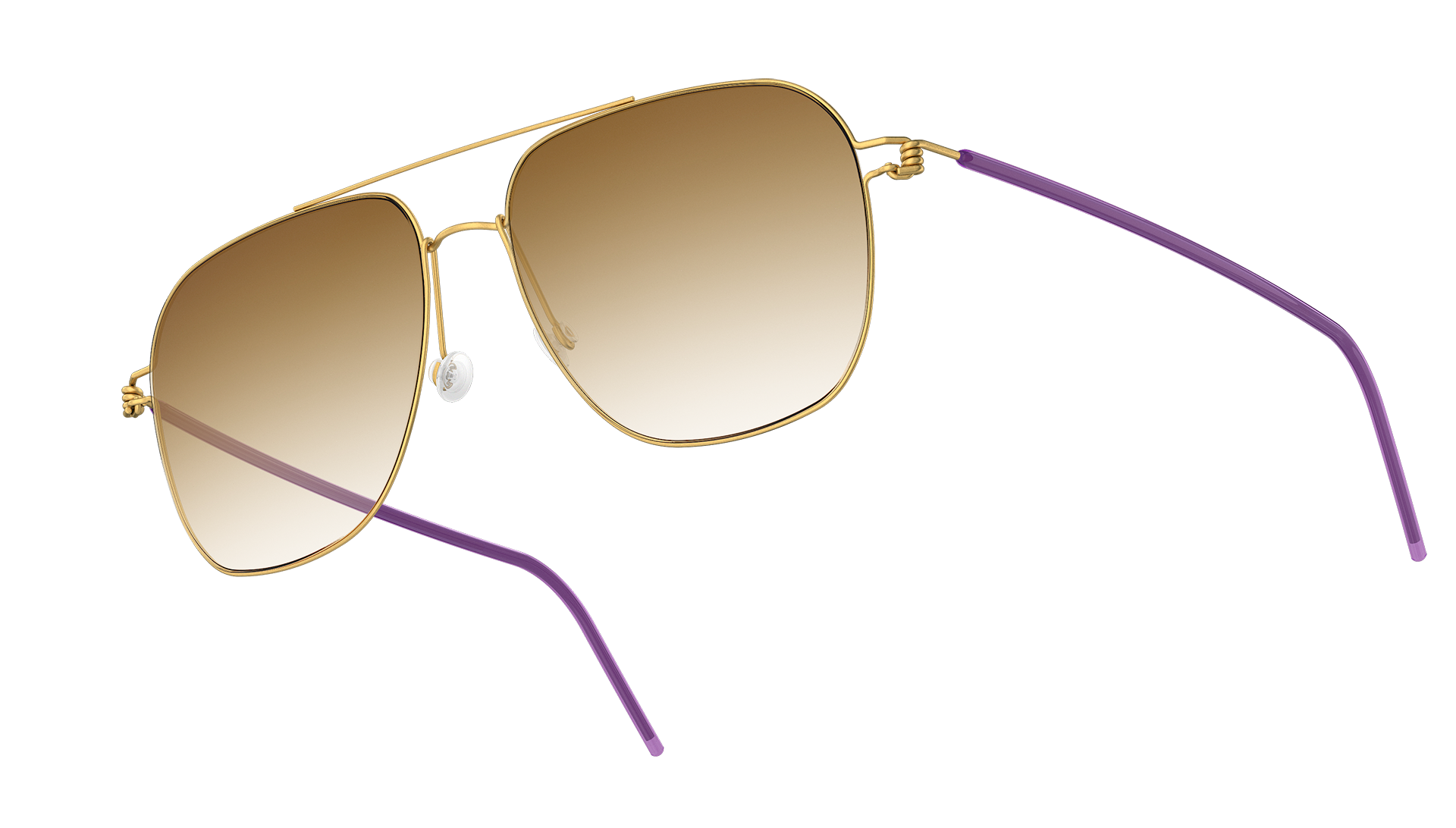 LINDBERG sun titanium, Modell 8210 PGT, Pilotenbrille in Gold mit abgerundeten Gläsern und lila Bügelüberzügen