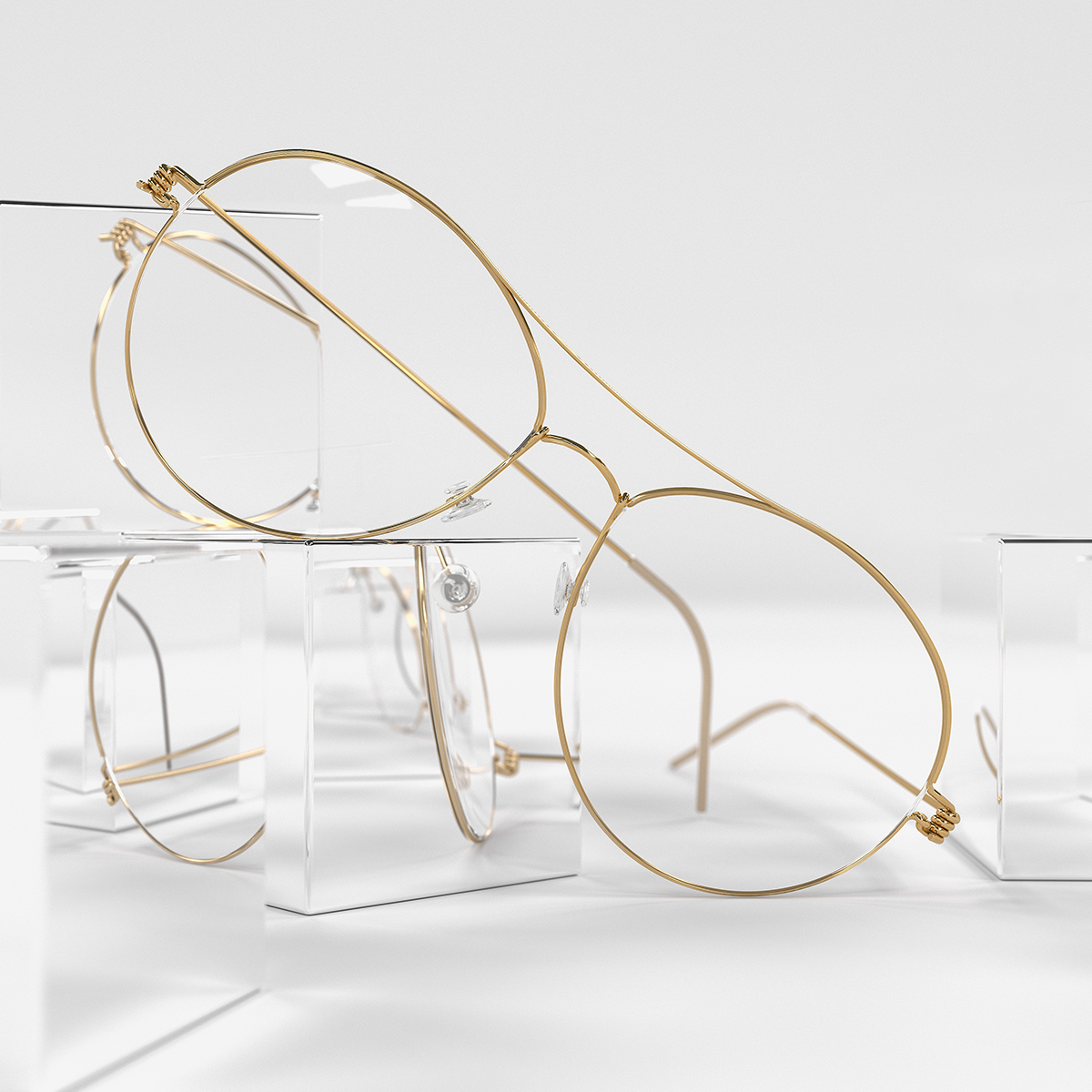 LINDBERG rim Model April double bar bridge round glasses in gold tone titanium