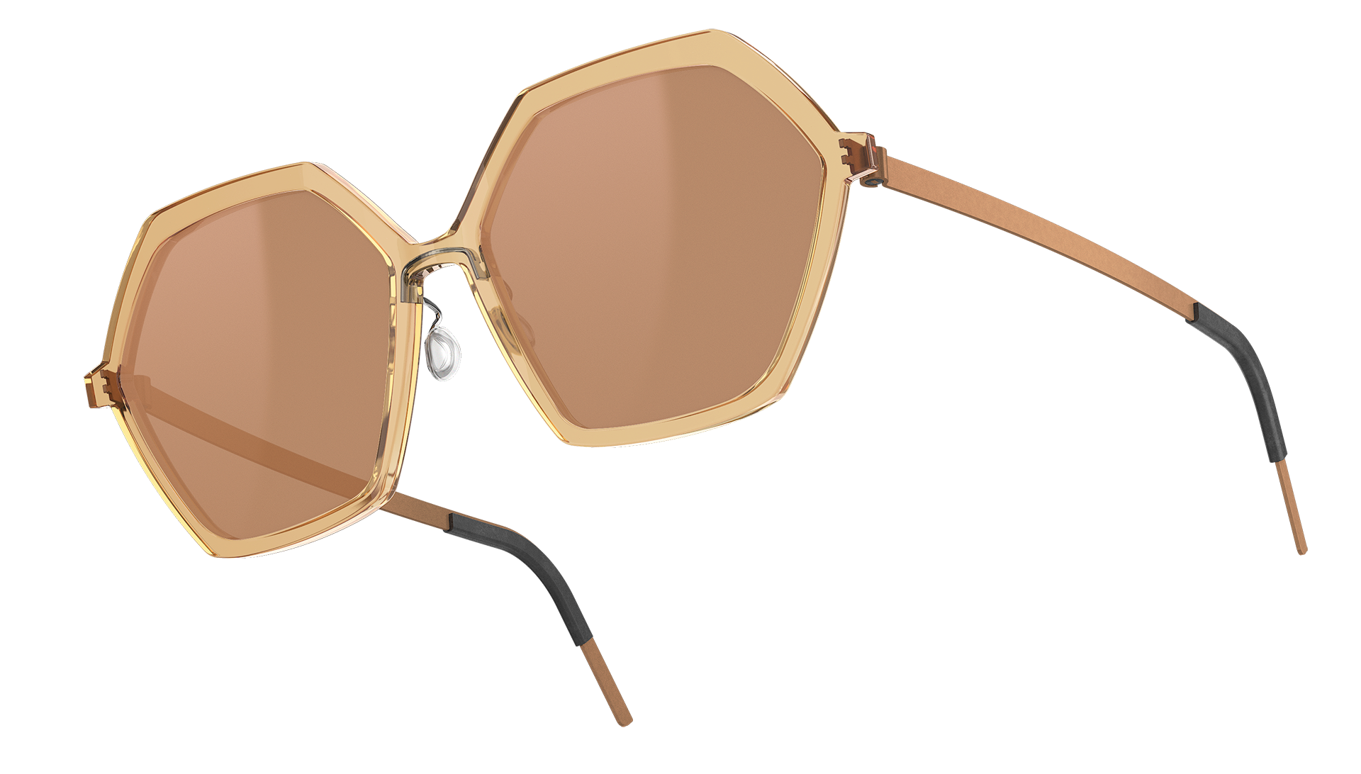 LINDBERG sun titanium 8588, braune Designer-Sonnenbrille mit transparenter Fassung und verspiegelten Gläsern in Roségold SL54
