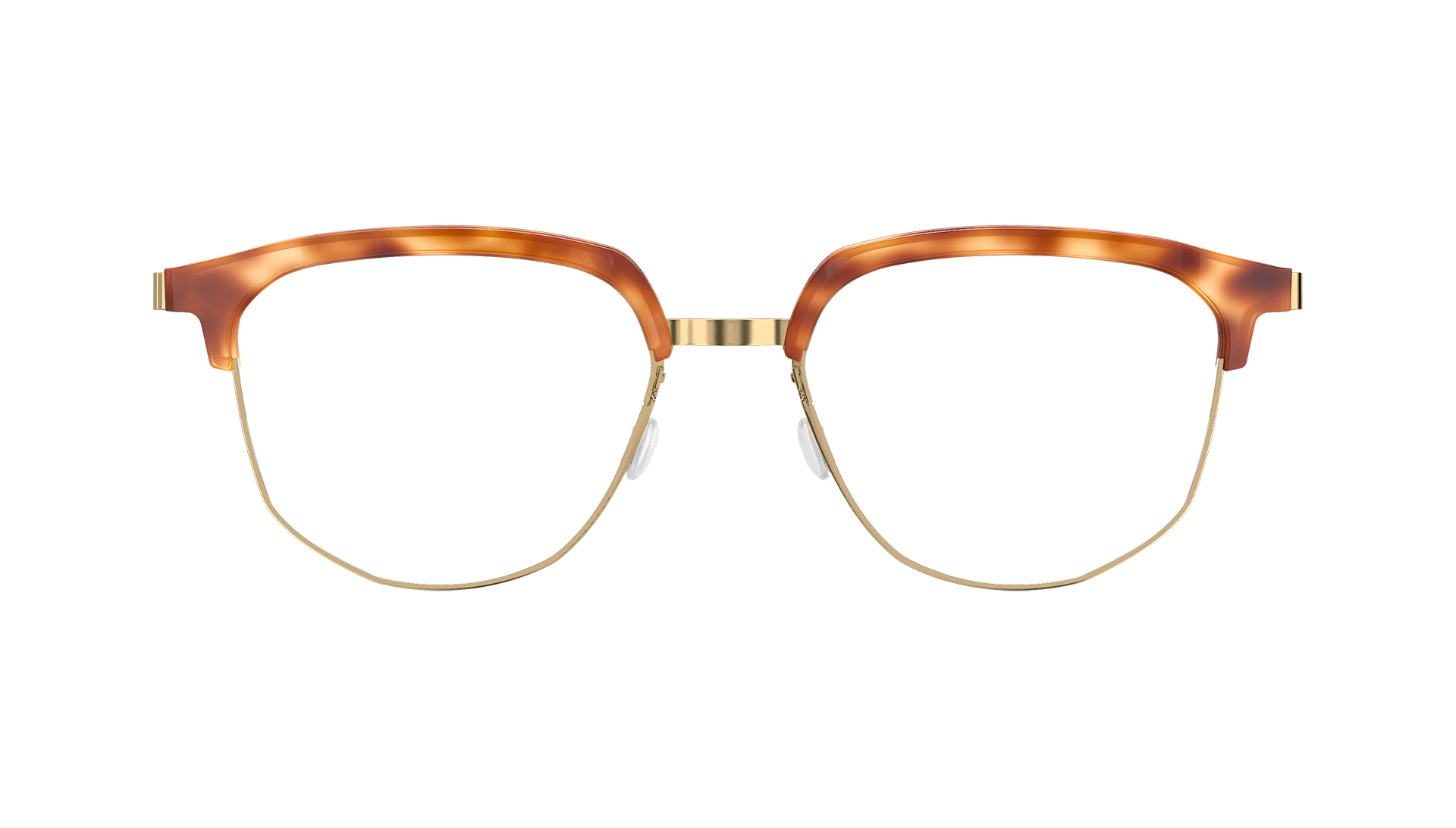 LINDBERG strip, Modell 9850 PGT, goldene Titanbrille mit hellbrauner Halbrandfassung aus Acetat